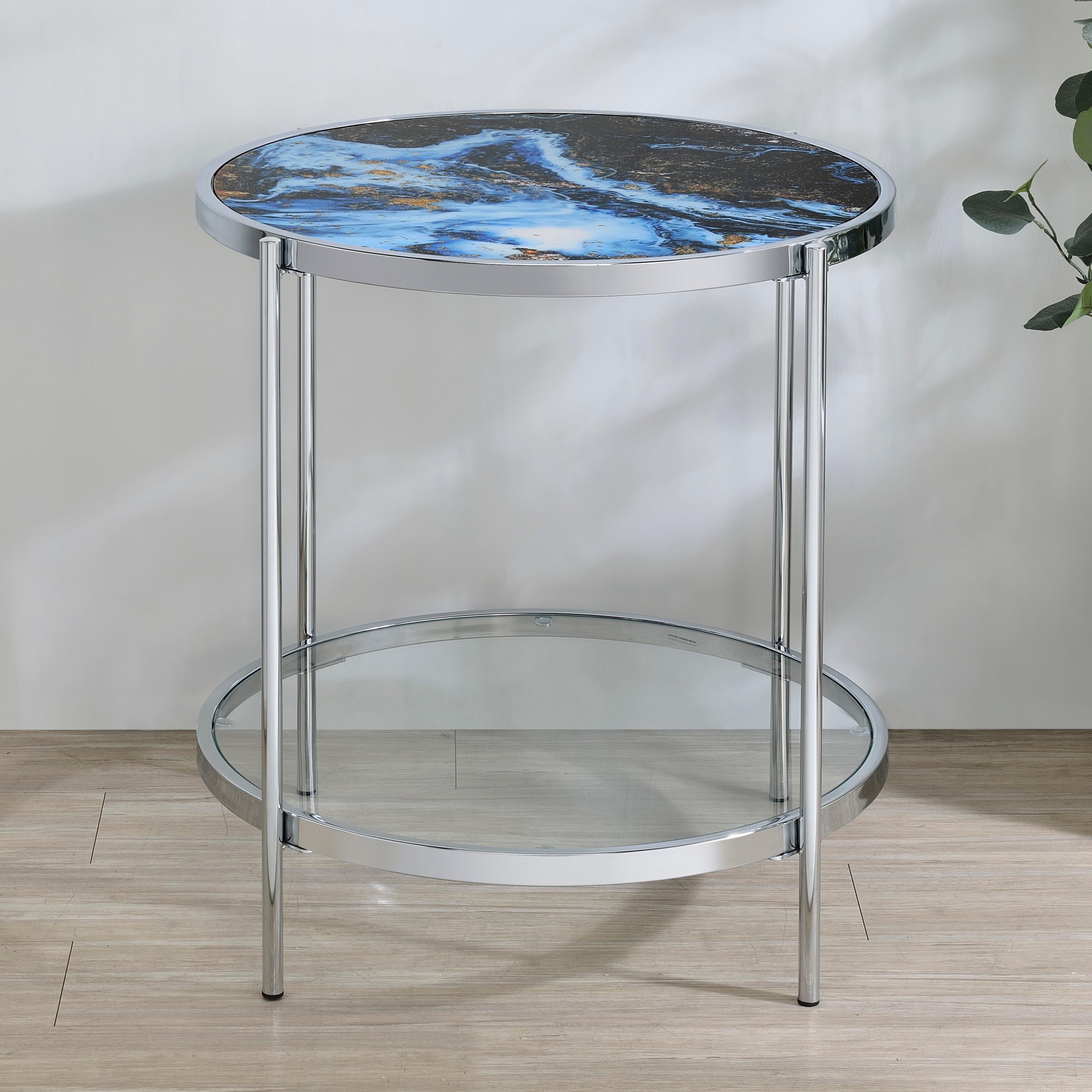Steve Silver Averie Contemporary 23" Reversible Round End Table, Blue