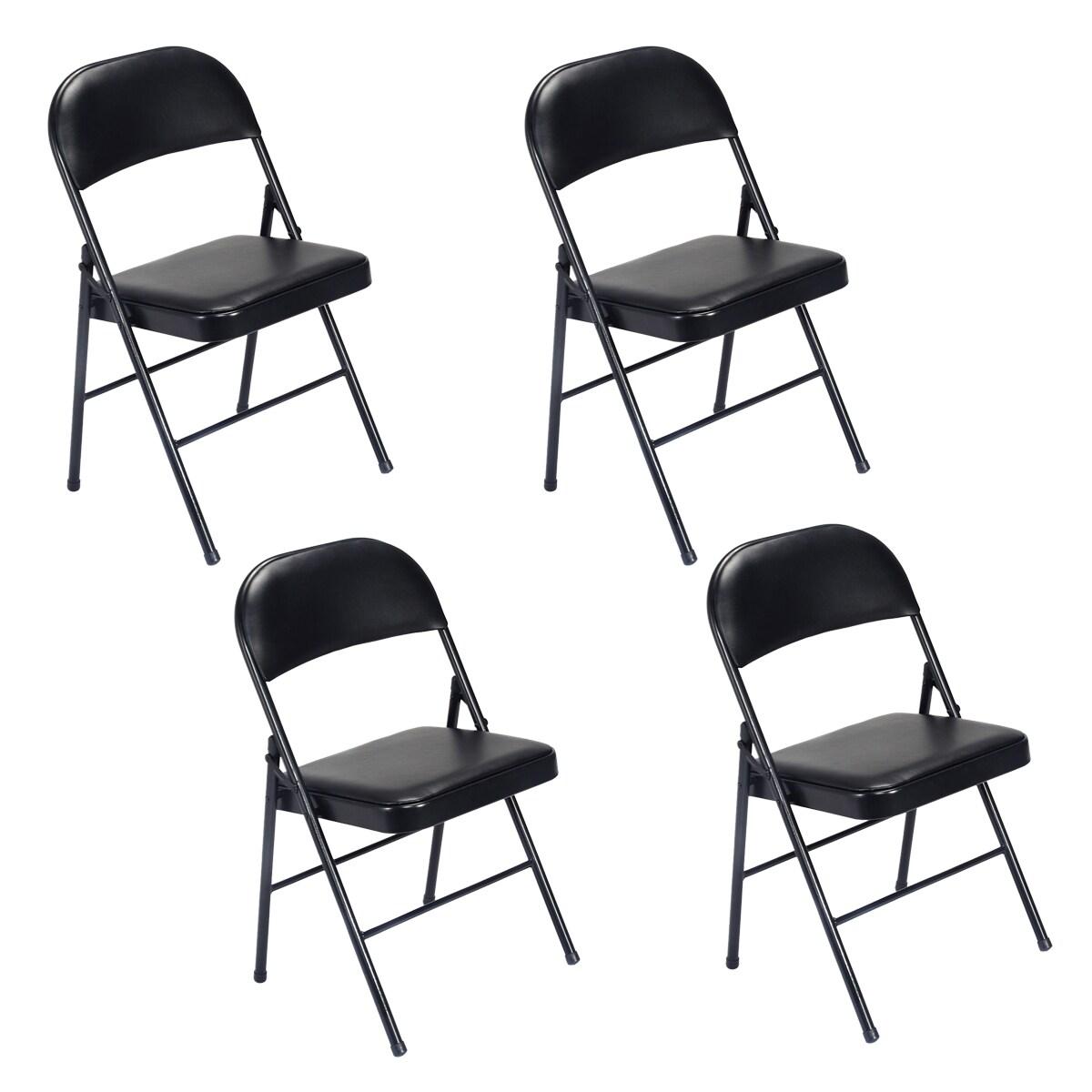 Karl home 4 Pack Black Folding Chairs with Padded Seats for Outdoor & Indoor, Portable Stackable Commercial Seat with Steel Frame for Events Office Wedding Party, 330lbs Capacity