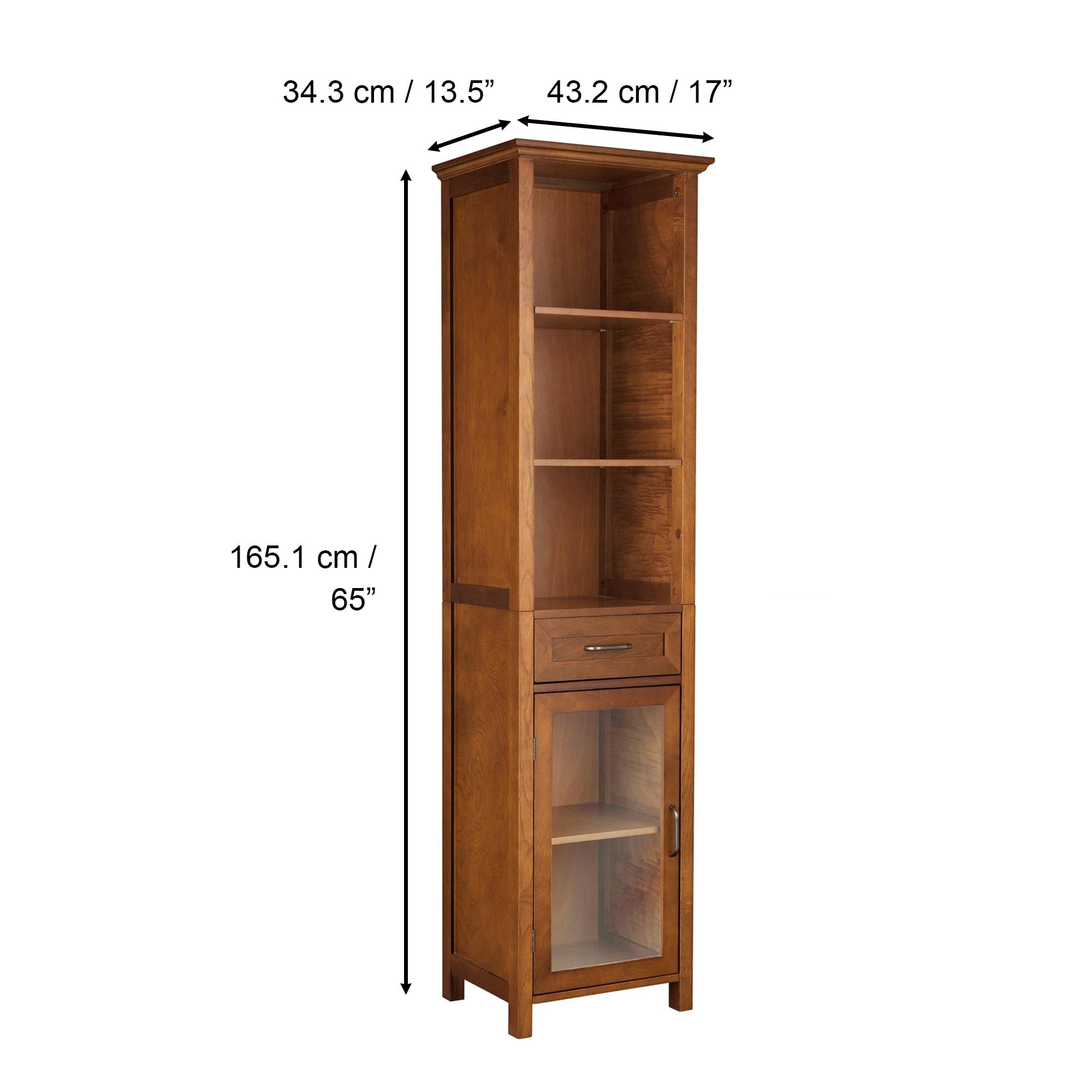 Oak Finish Bathroom Linen Tower Storage Cabinet with Shelves