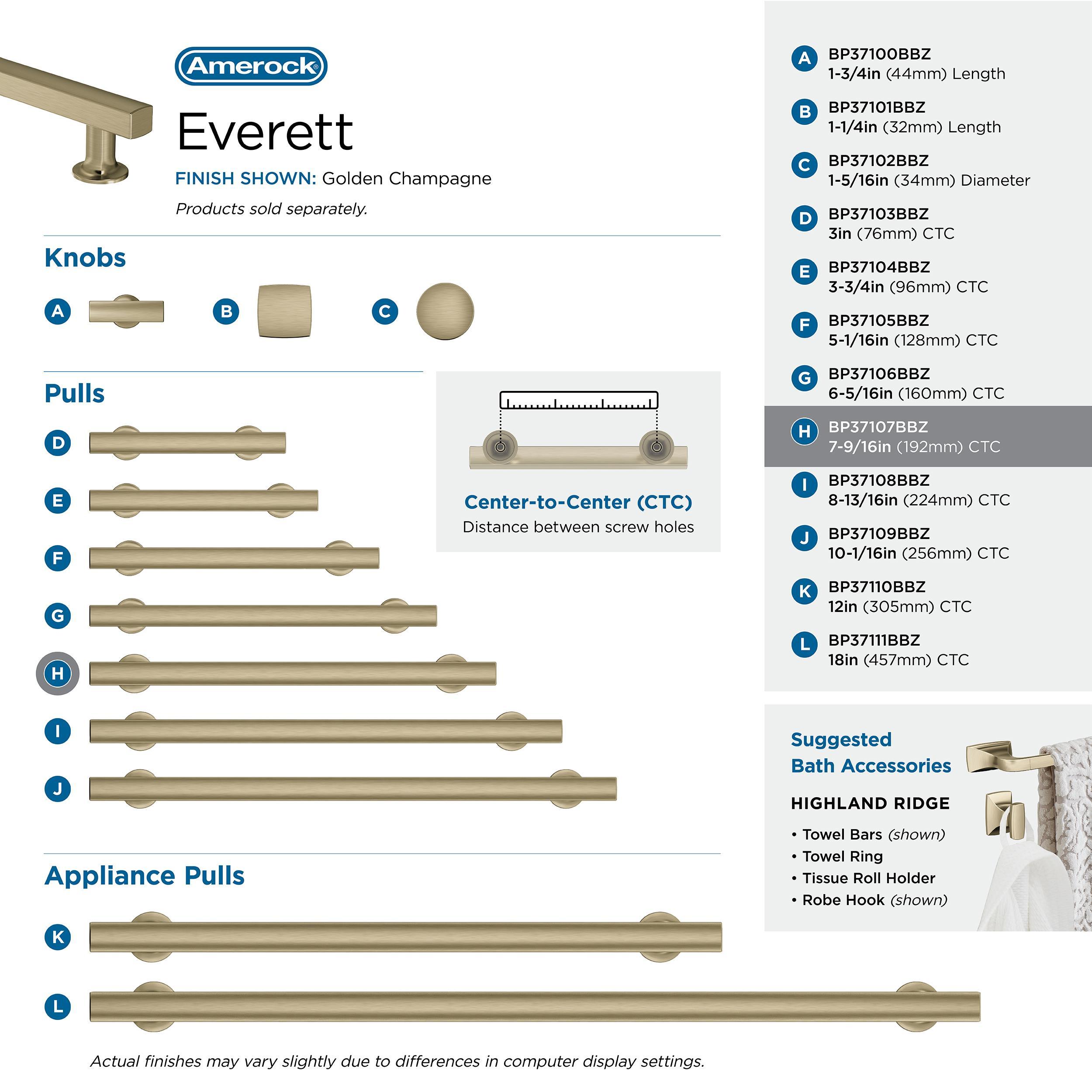 Amerock Everett 7-9/16 inch (192mm) Center-to-Center Golden Champagne Cabinet Pull