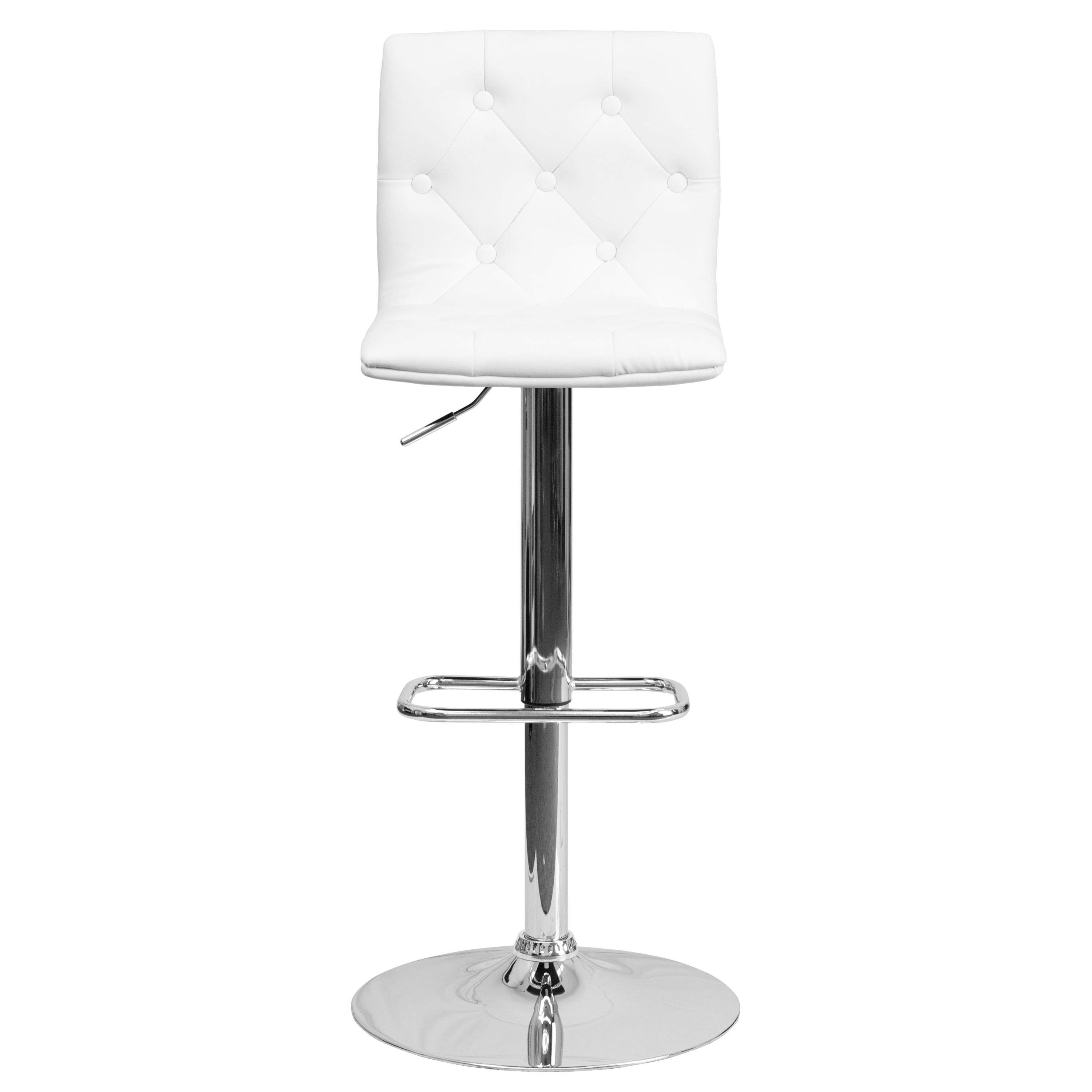 Flash Furniture Sammie Contemporary Button Tufted White Vinyl Adjustable Height Barstool with Chrome Base