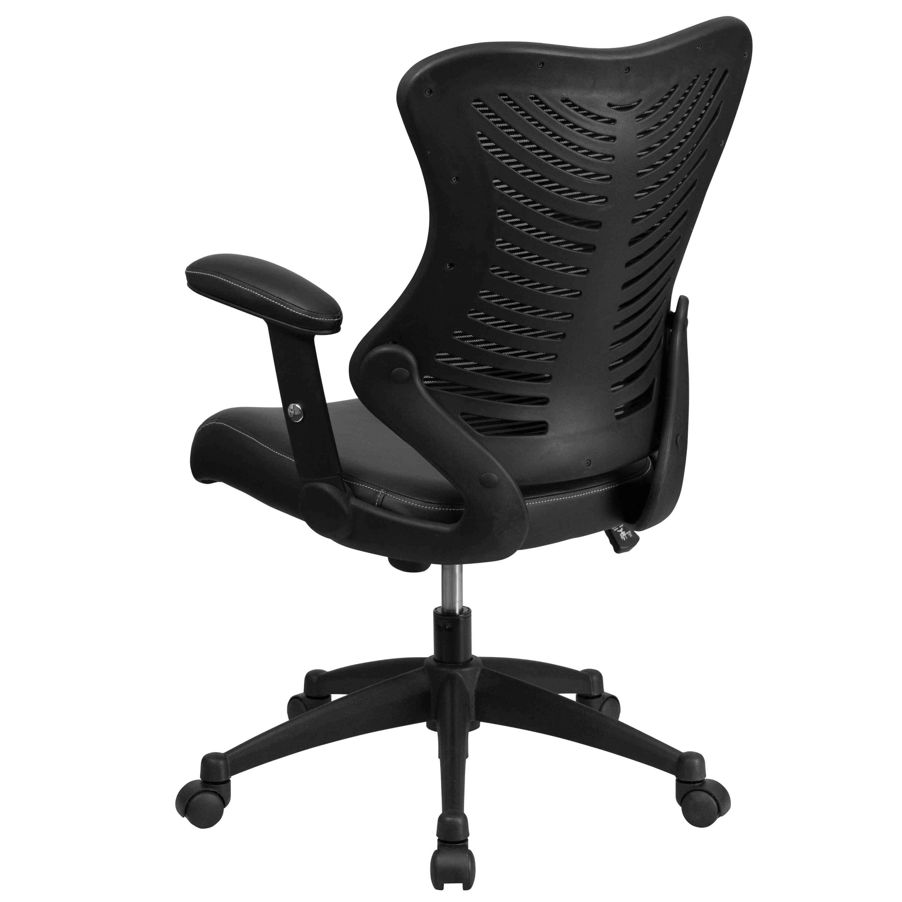 Flash Furniture High Back Designer Black Mesh Executive Swivel Ergonomic Office Chair with LeatherSoft Seat and Adjustable Arms