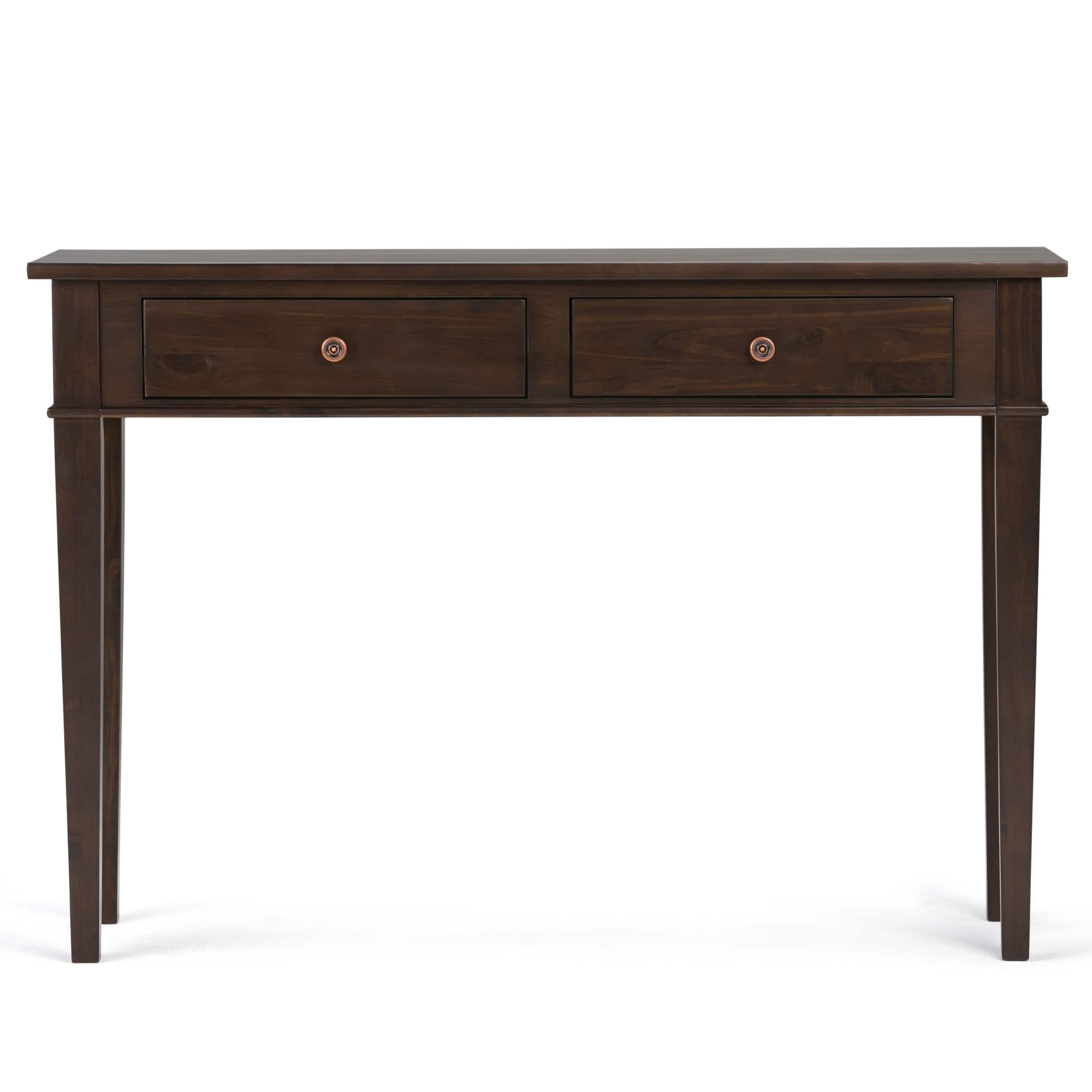 Simpli Home Carlton 44"W Solid Wood Storage Console Table in Dark Tobacco Brown with 2 Drawers