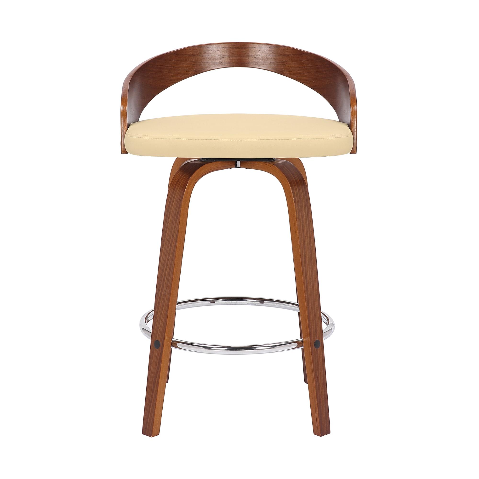 Armen Living Indoor Sonia 26" Counter Height Swivel Brown Faux Leather and Walnut Wood Bar Stool