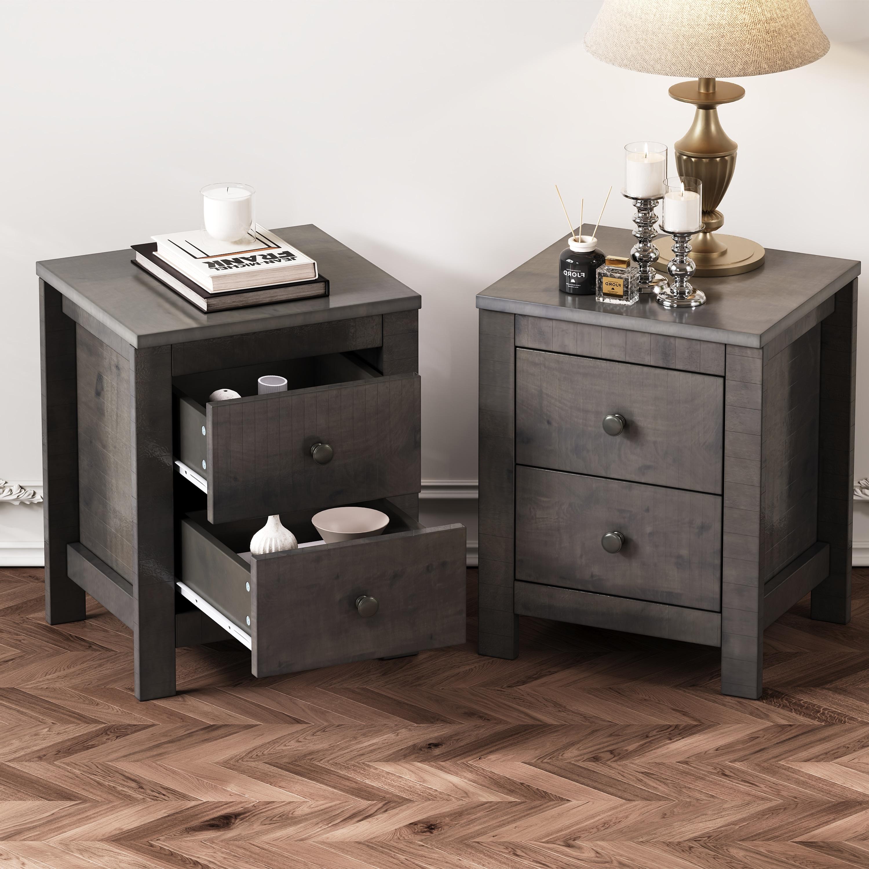 Decopom Farmhouse Wooden Nightstand Set of 2