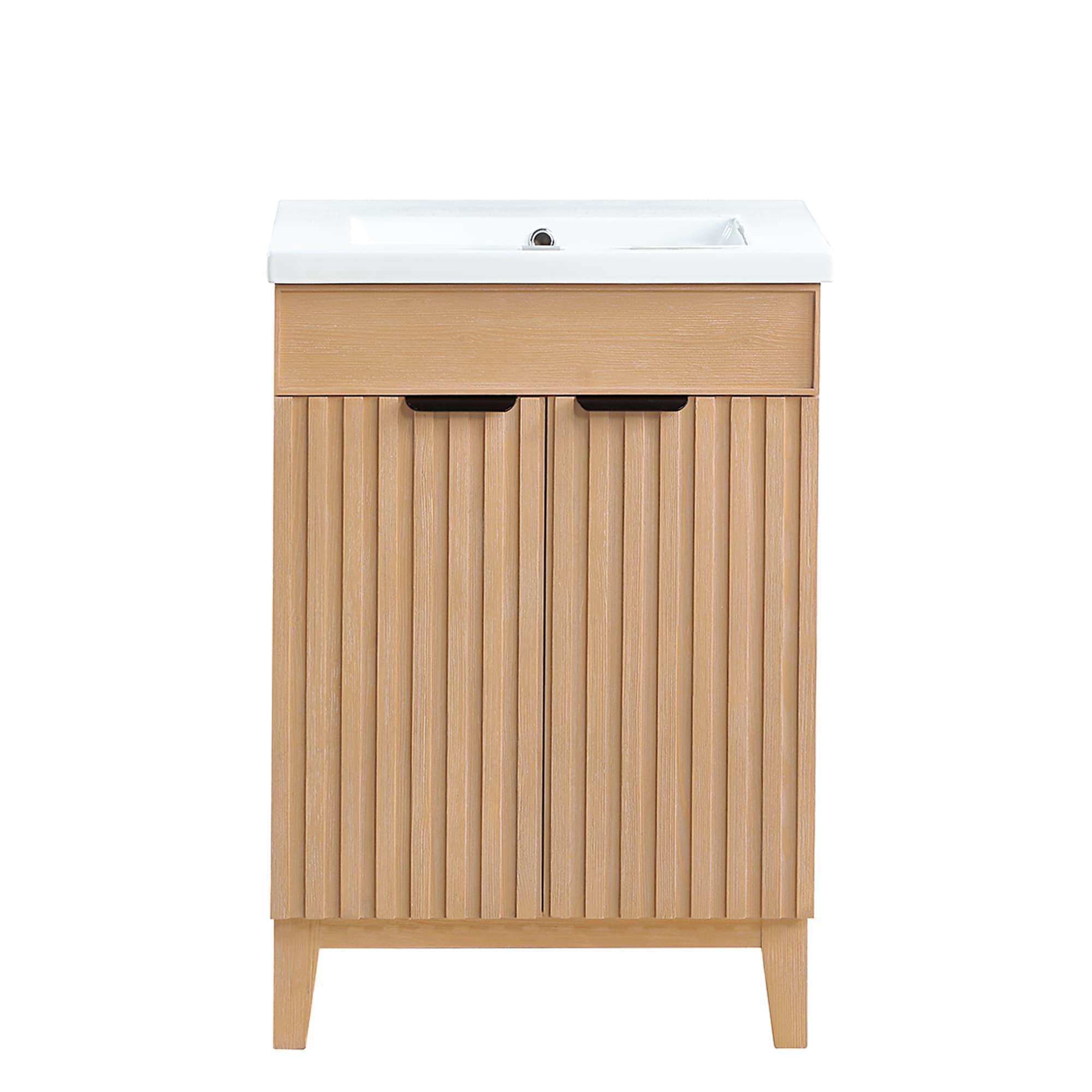 Palos 24" Single Bath Vanity in Fir Wood Brown with Drop-In White Ceramic Basin