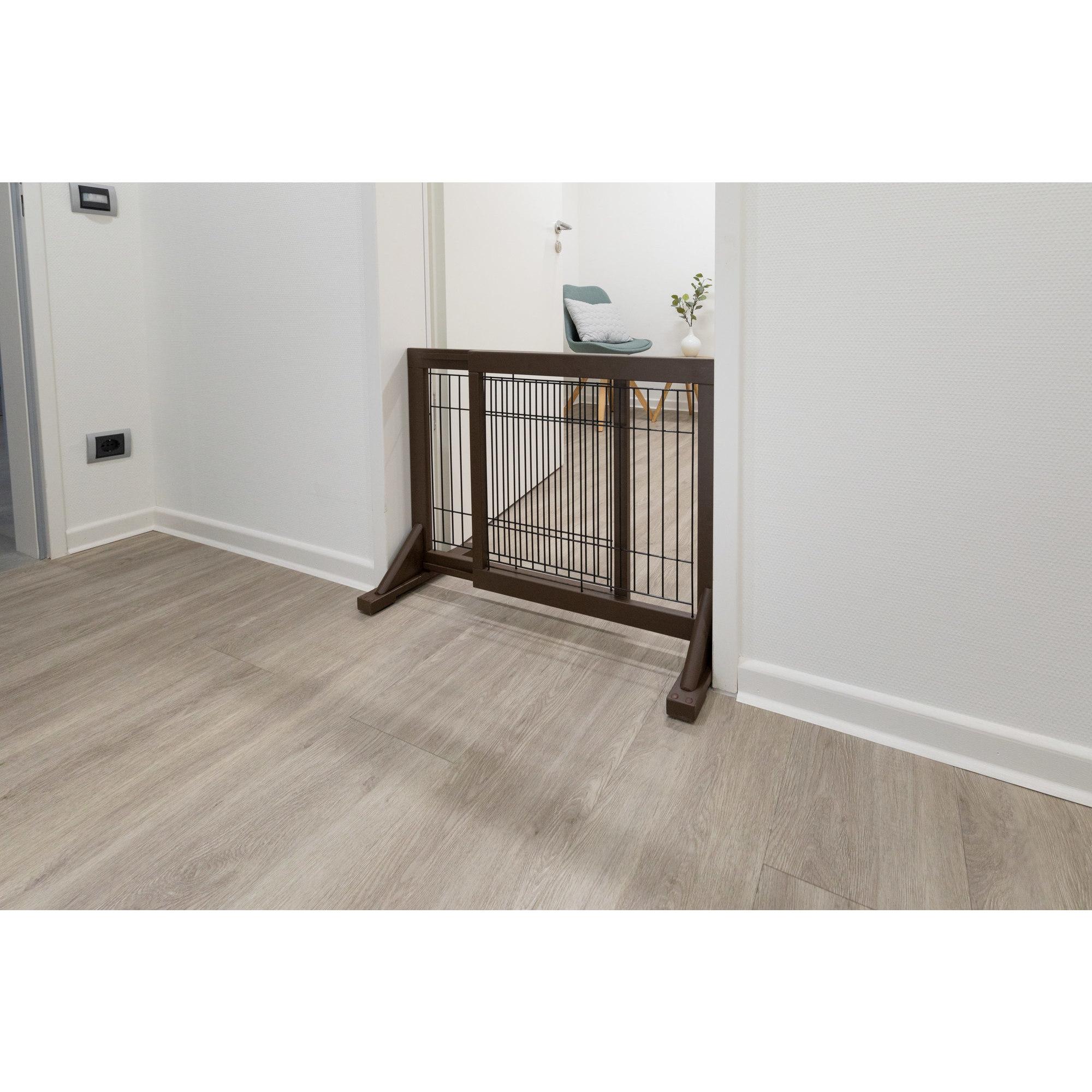 TRIXIE Adjustable Wooden Freestanding Pet Gate, 24" Tall Step Over, Expands to 42.5", Pet Barrier
