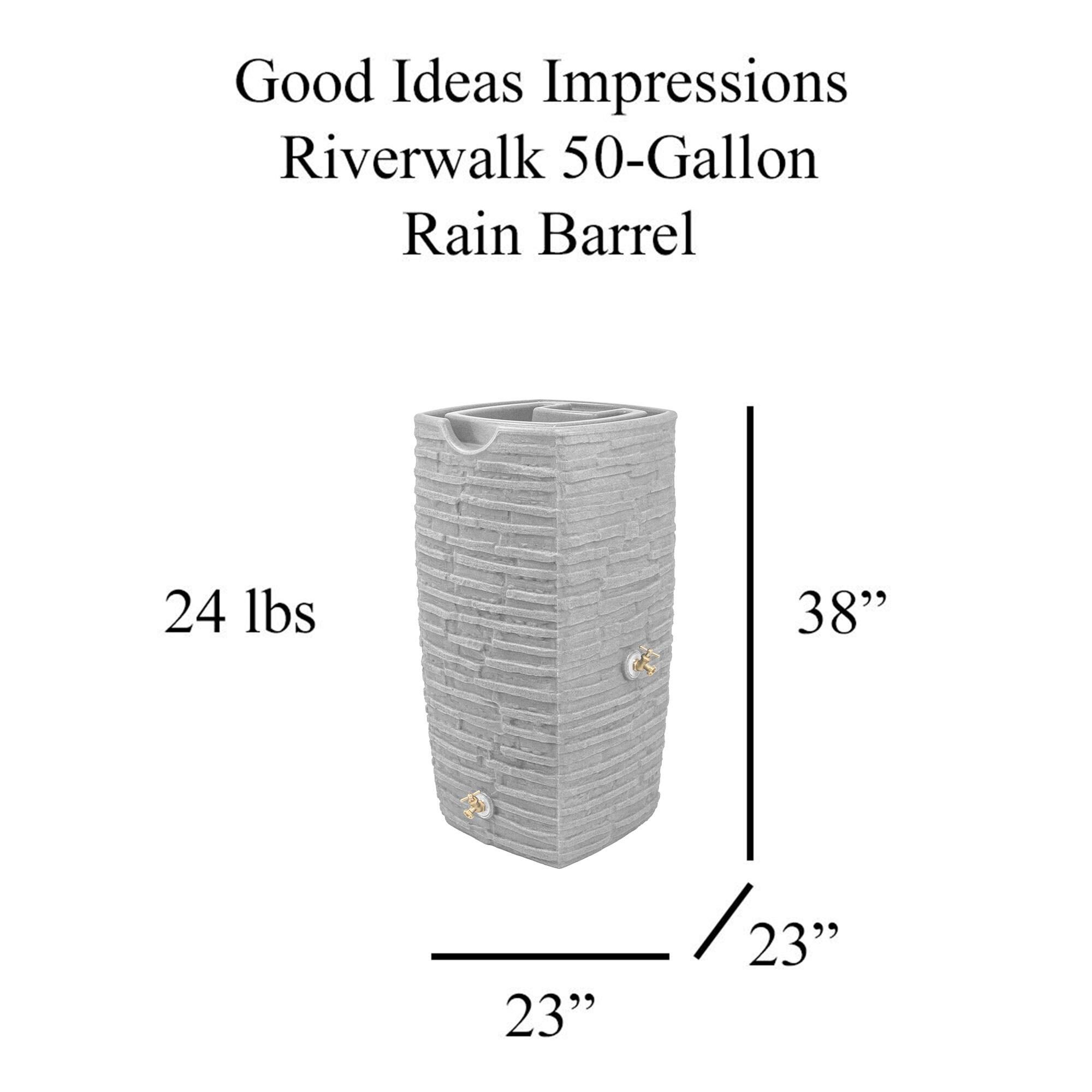 Good Ideas Impressions Riverwalk 50 Gallon Faux Slate Surface Dual Spigot Rain Barrel with 2 Brass Spigots and Screen, Light Granite (4 Pack)