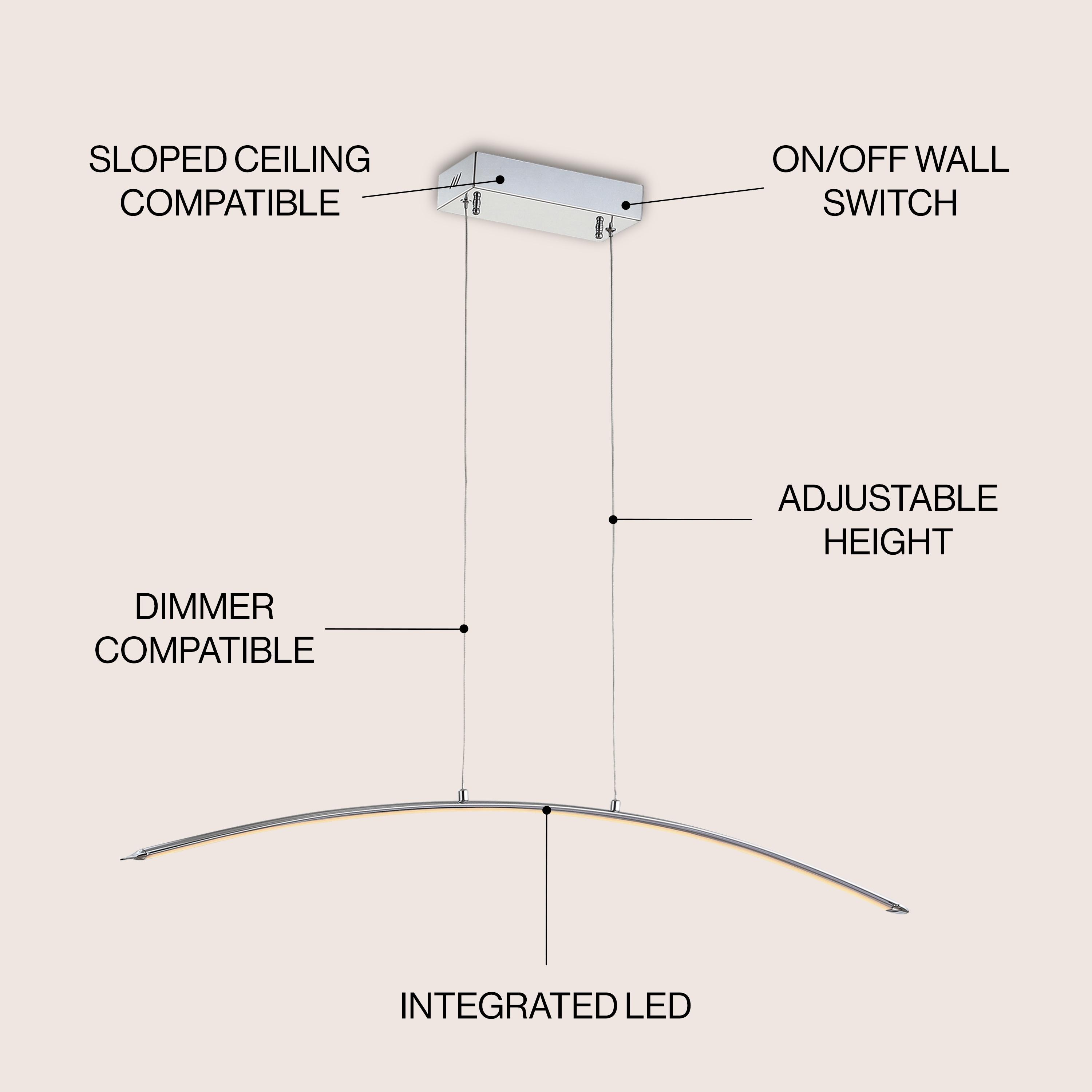 JONATHAN Y JYL7012A Roxanna 41.5" Dimmable Adjustable Integrated LED Metal Linear Pendant Minimalistic Modern Contemporary Dining Room Living Room Kitchen Foyer Bedroom Hallway, Chrome