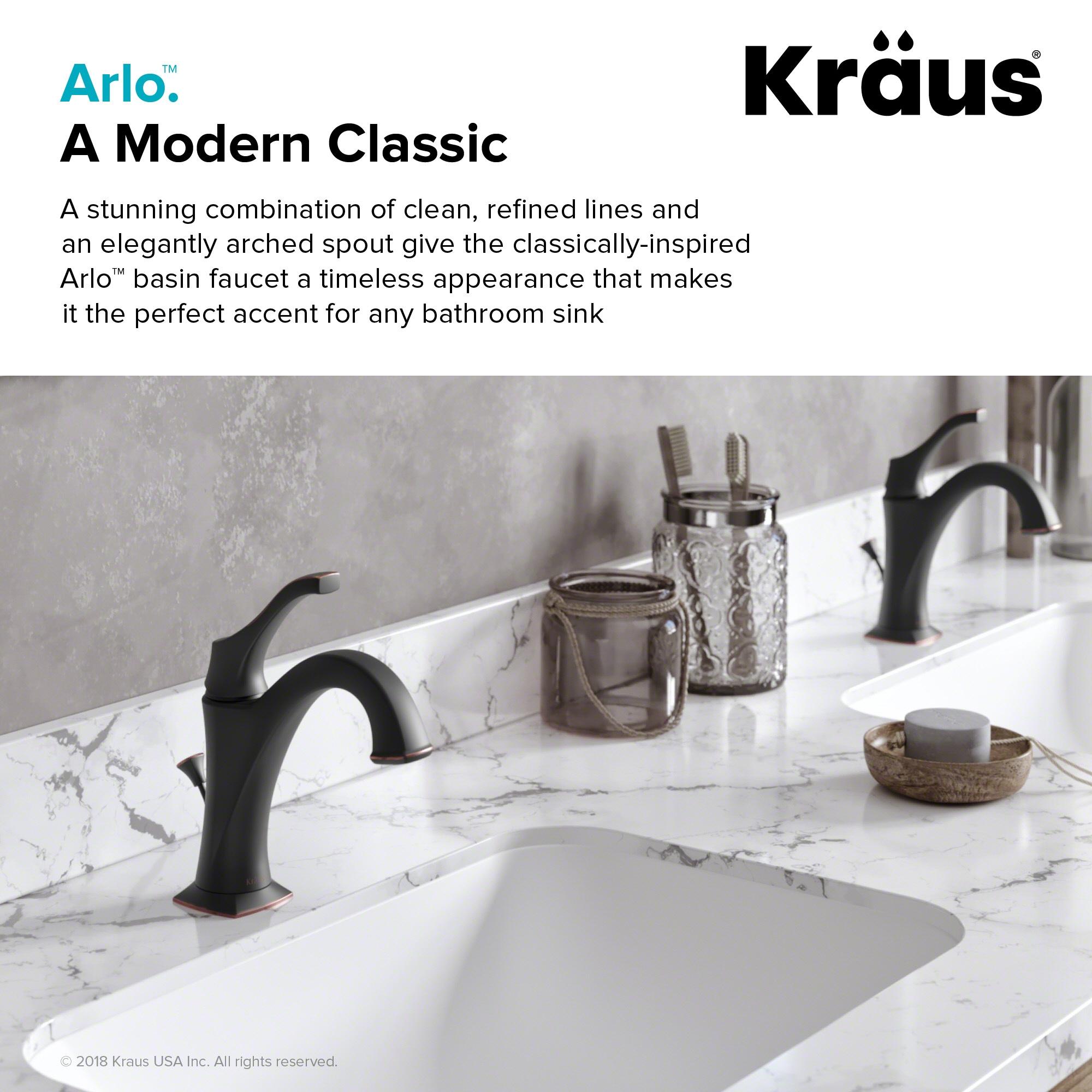 Kraus Arlo Single Hole 1-Handle WaterSense Bathroom Sink Faucet with Drain and Deck Plate