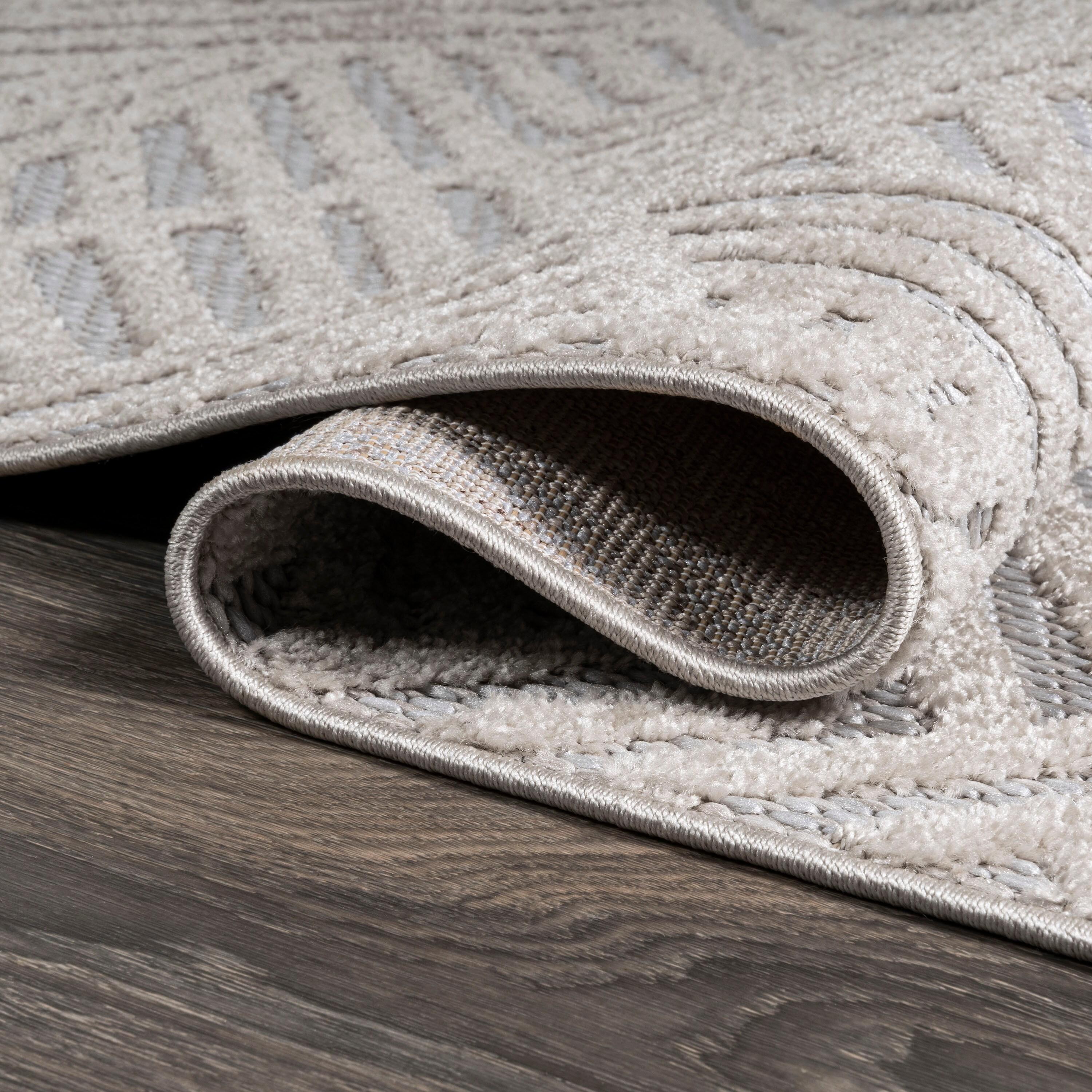 5'x8' Jordan High-Low Pile Art Deco Geometric Indoor/Outdoor Area Rug, Beige - JONATHAN Y