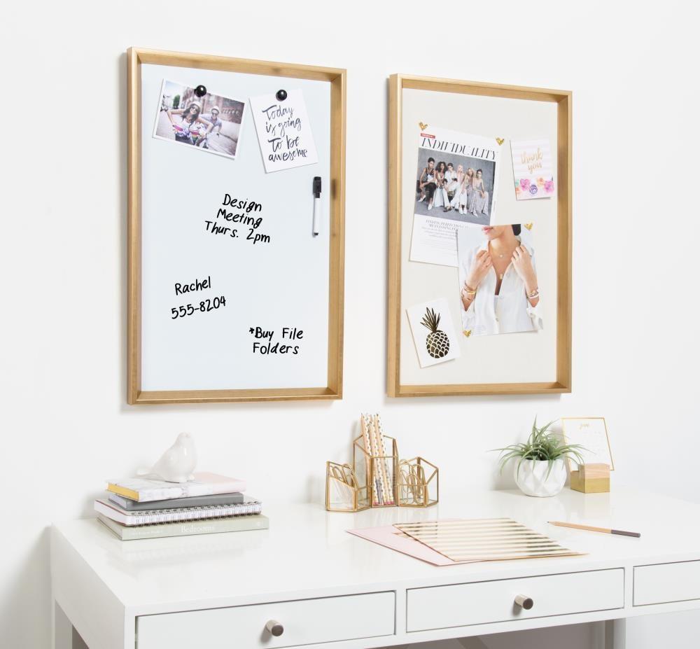 25.5" x 16.5" Calter Framed Magnetic Dry Erase Board Gold - Kate and Laurel: Wall Mounted, Includes Magnets & Marker