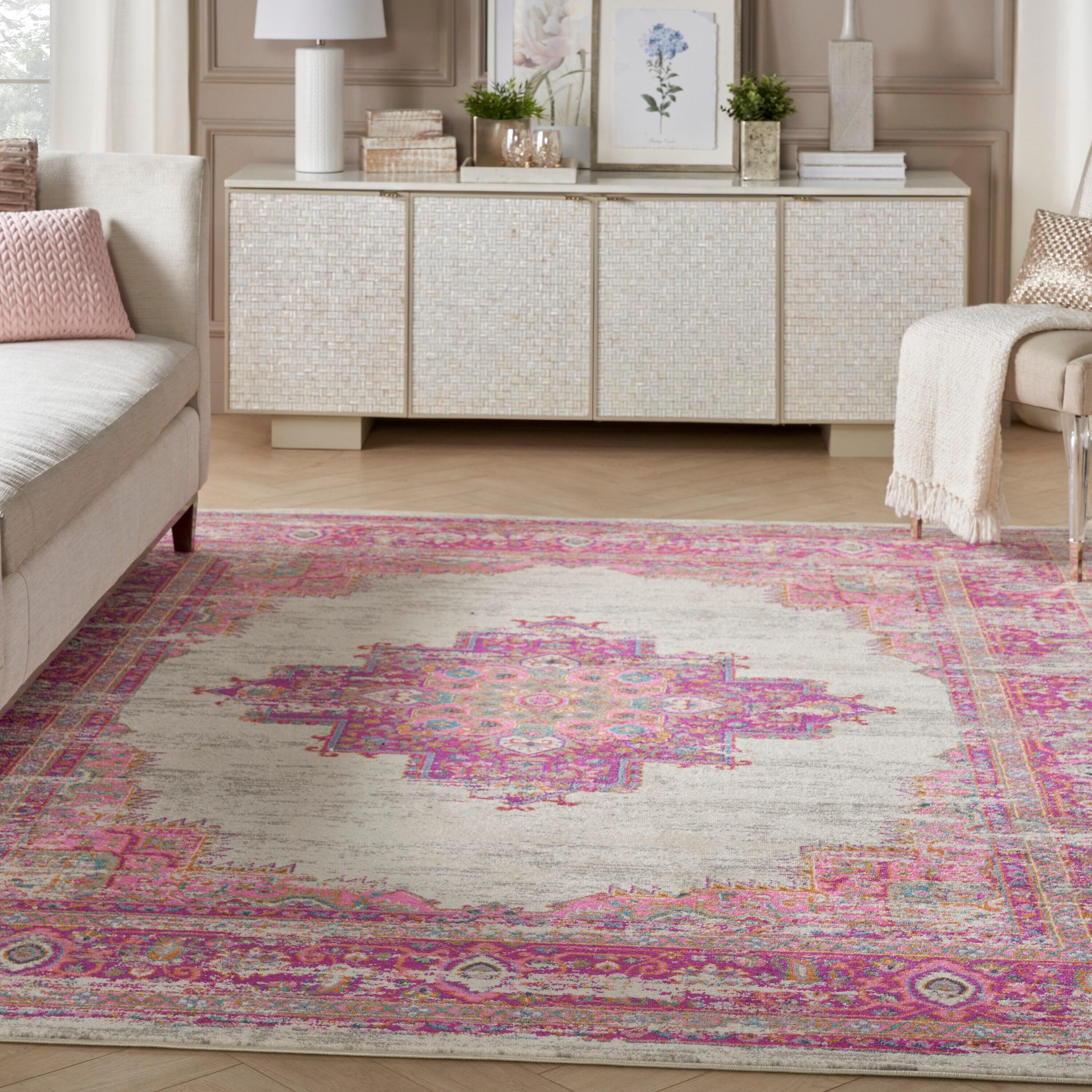 Nourison Passion Medallion Bohemian Indoor Rug Ivory/Fuchsia 8' x 10'