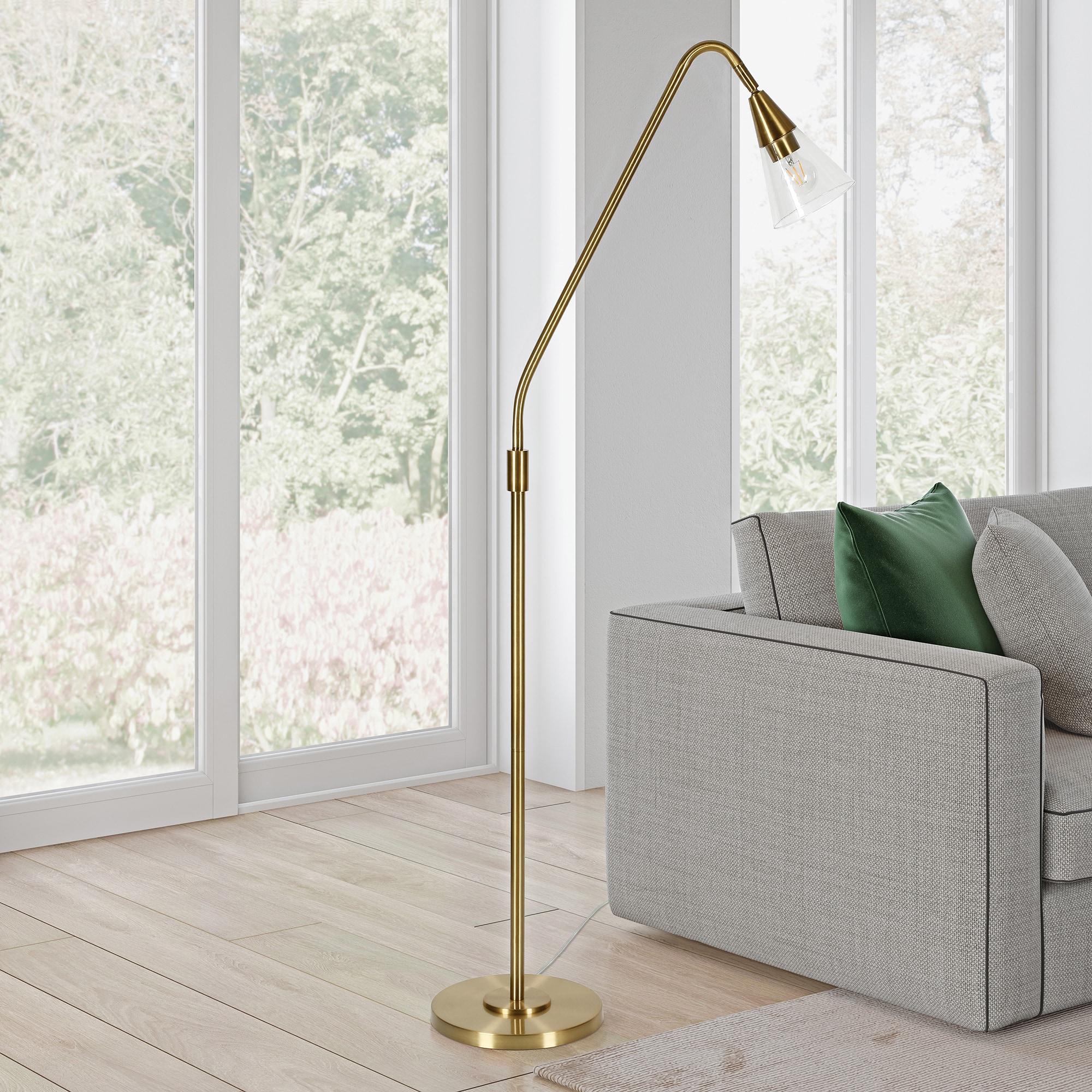 Gold Arc Floor Lamp with Clear Glass Shade