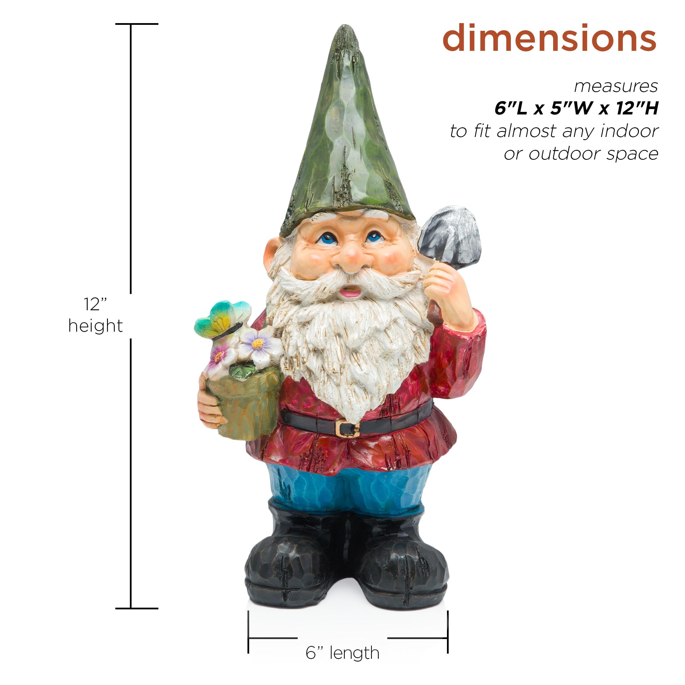 12" Polyresin Gnome With Flower Pot Statue - Alpine Corporation: Outdoor Decorative Sculpture for Patio & Garden