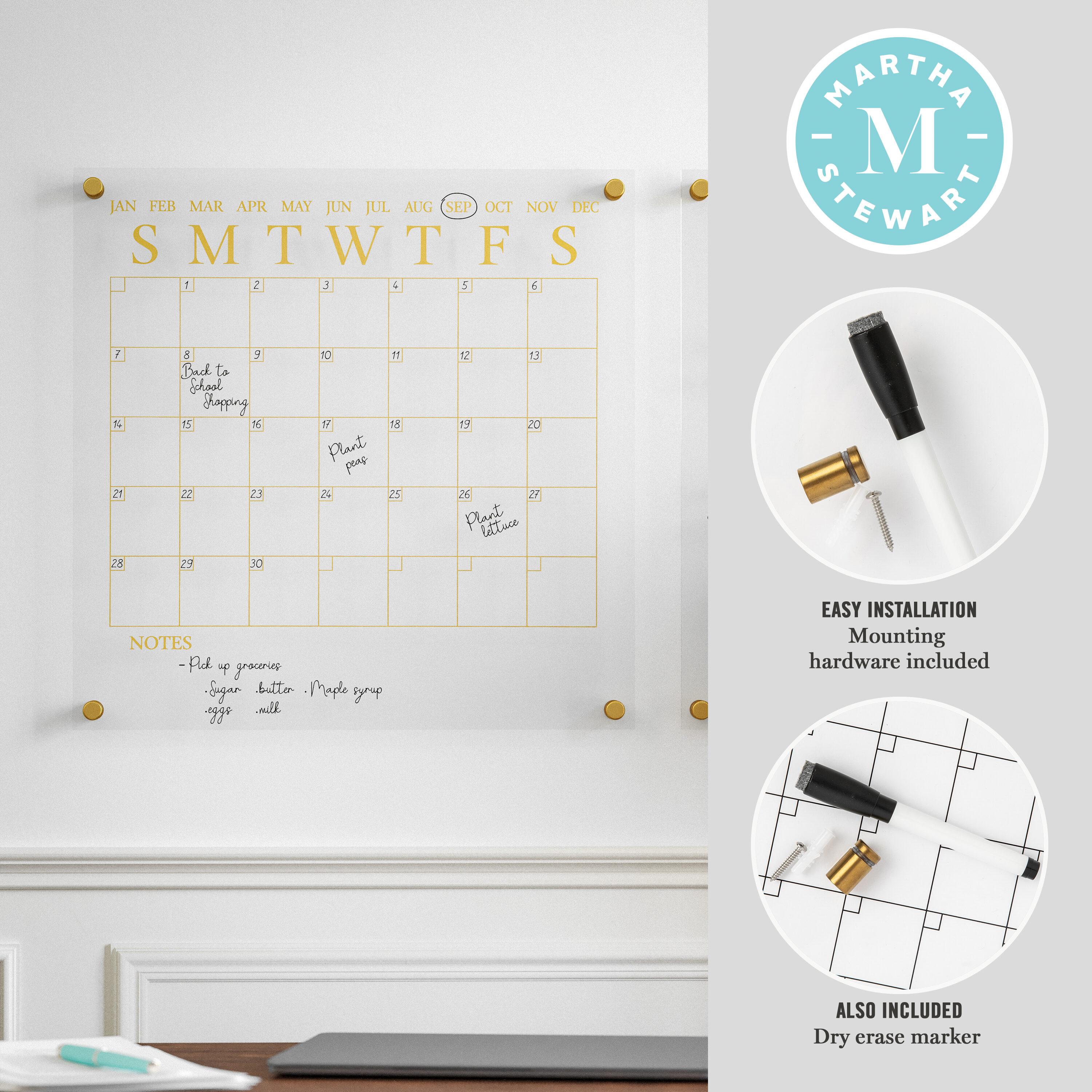 Thomas Martha Stewart Acrylic Wall Calendar and Notes Board with Marker and Mounting Hardware