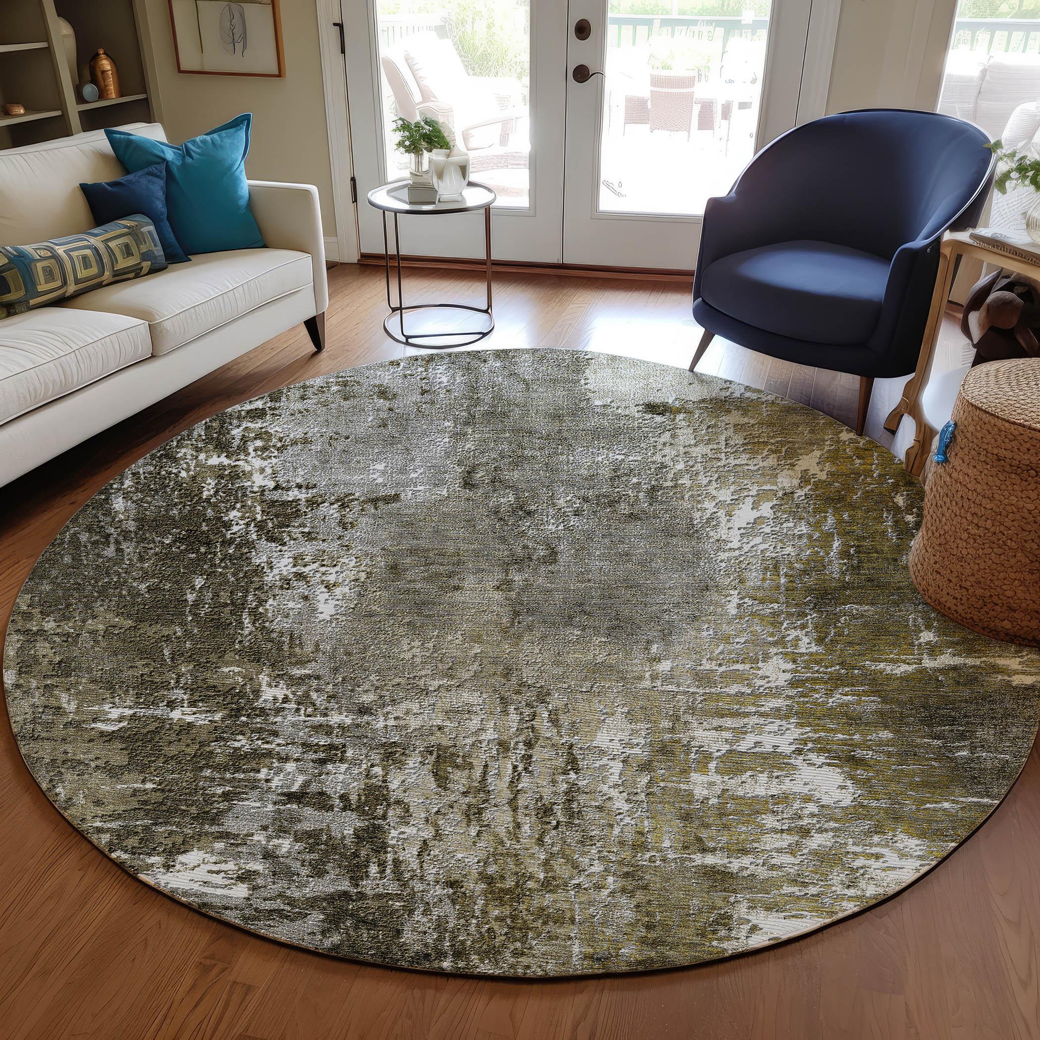 Addison Rugs Chantille ACN718 Taupe 8' x 8' Indoor Outdoor Round Area Rug, Easy Clean, Machine Washable, Non Shedding, Bedroom, Entry, Living Room, Dining Room, Kitchen, Patio Rug