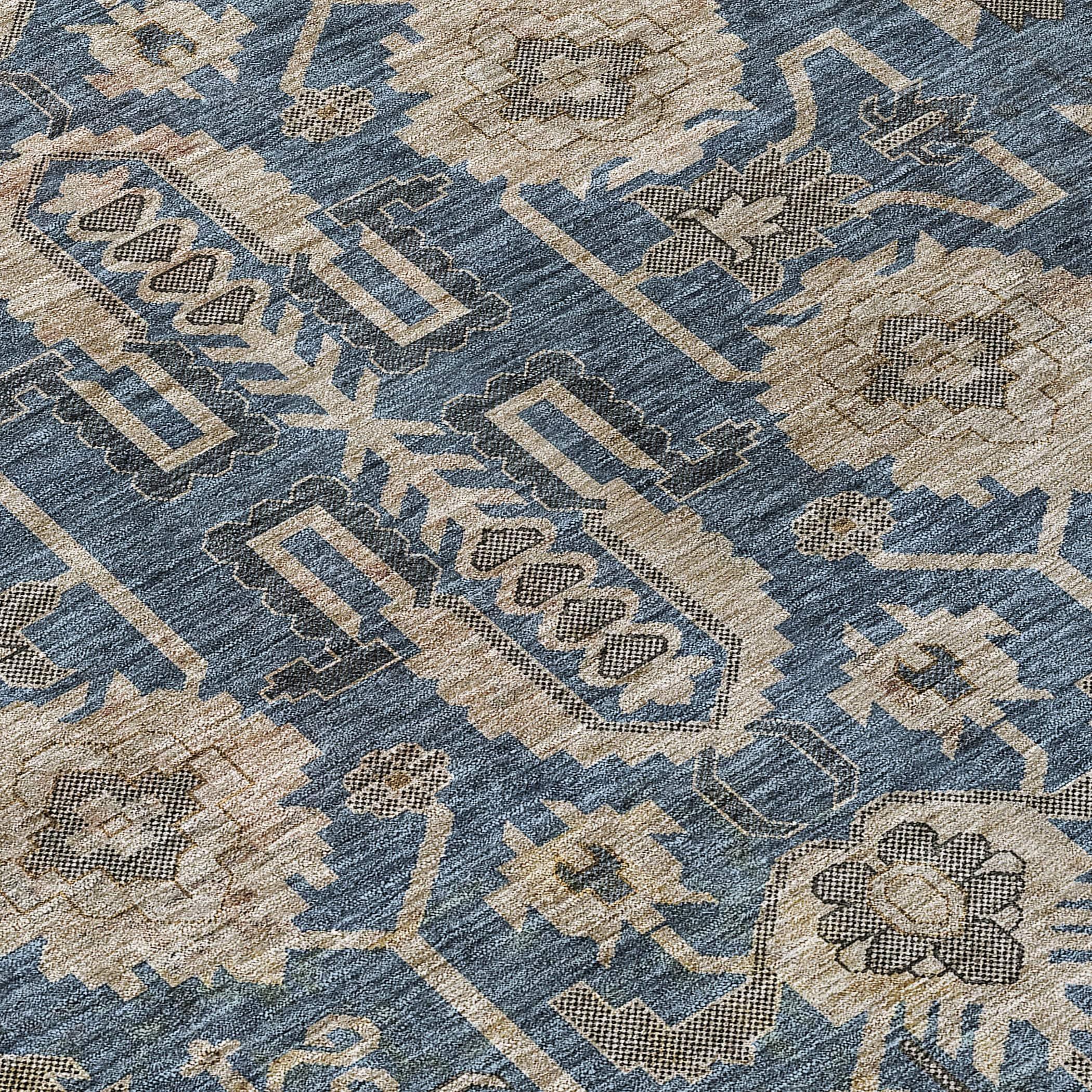 Navy and Beige Synthetic Flat Woven 8' x 10' Oriental Rug