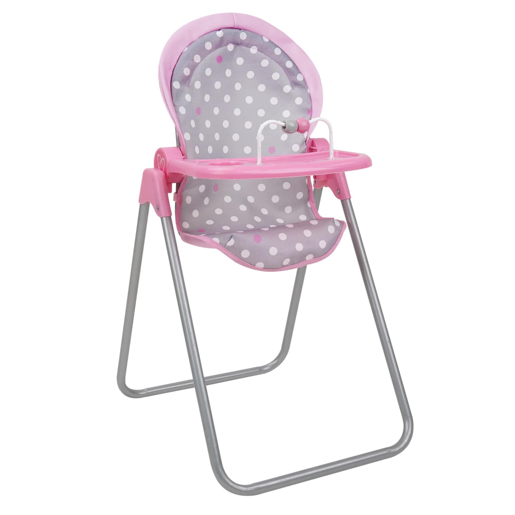 Cotton Candy Pink Foodie Doll Highchair in Grey Polka Dots Fits Dolls Up to 21"