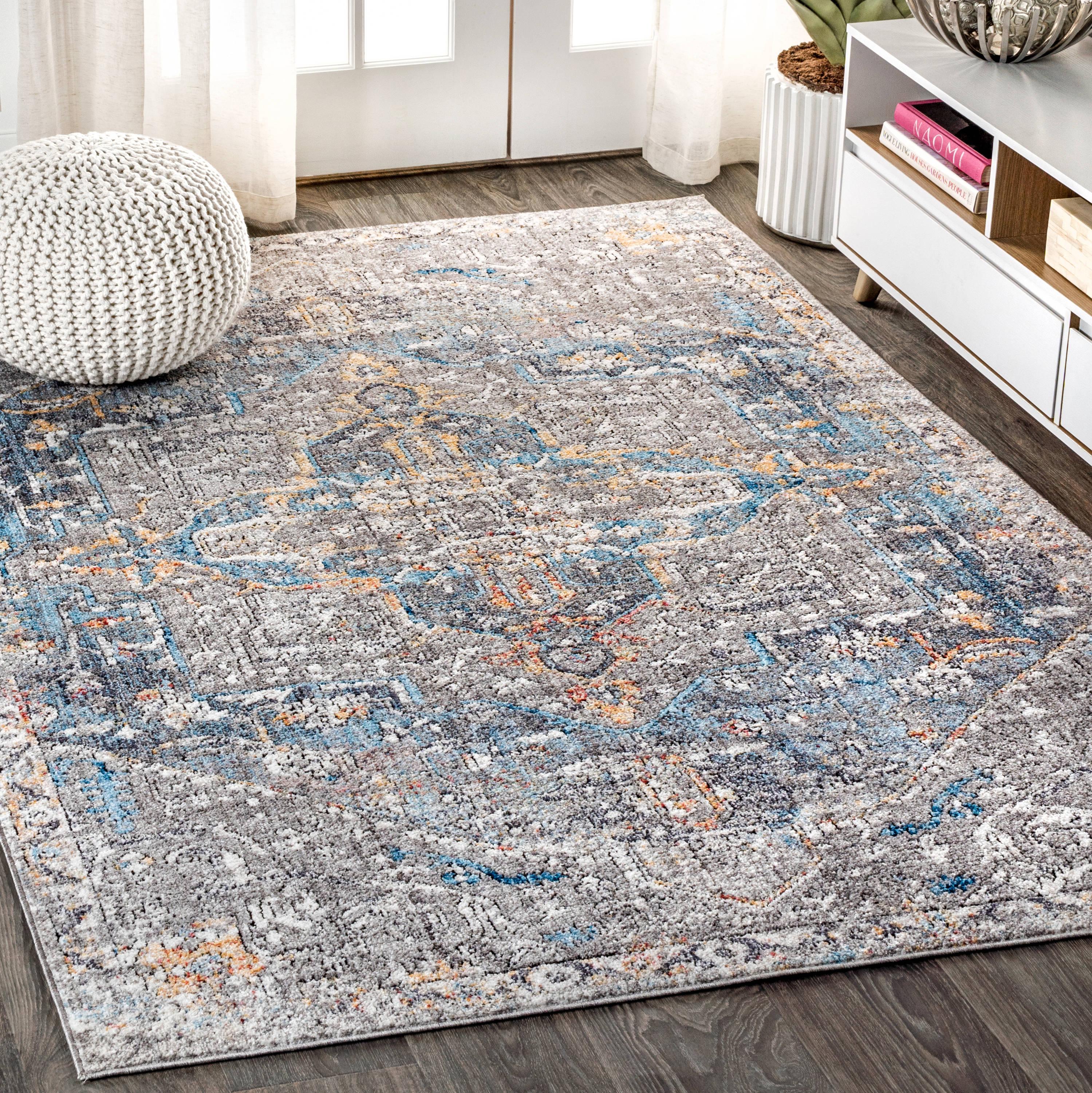 4'x6' Izmir Vintage Medallion Area Rug, Gray/Mustard/Turquoise - JONATHAN Y