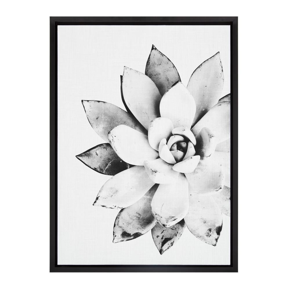 Kate and Laurel Sylvie Black and White Modern Succulent Print Framed Canvas Wall Art by Simon Te Tai, 18x24 Black