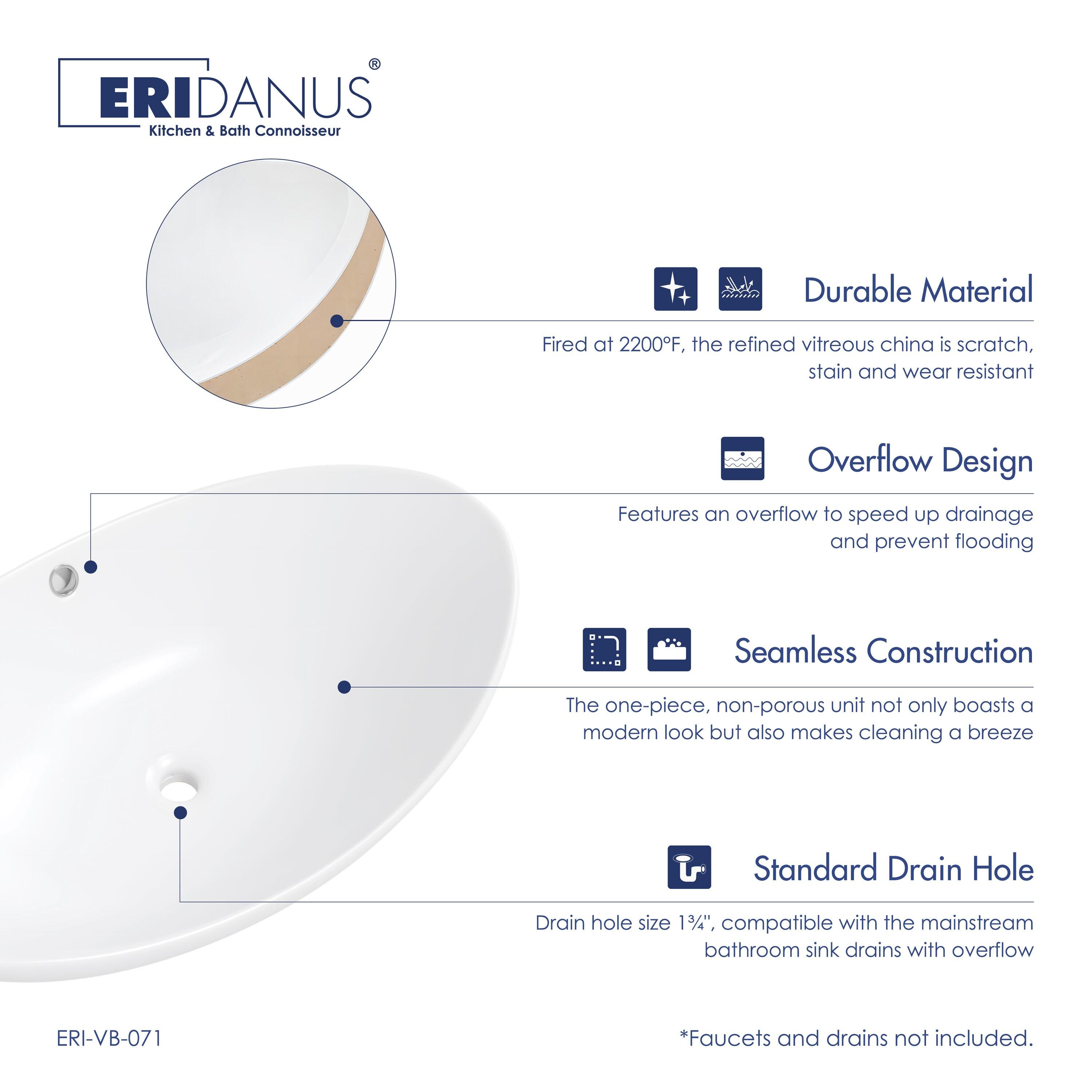 Eclisse 23" x 15" White Vitreous China Oval Bathroom Vessel Sink with Overflow