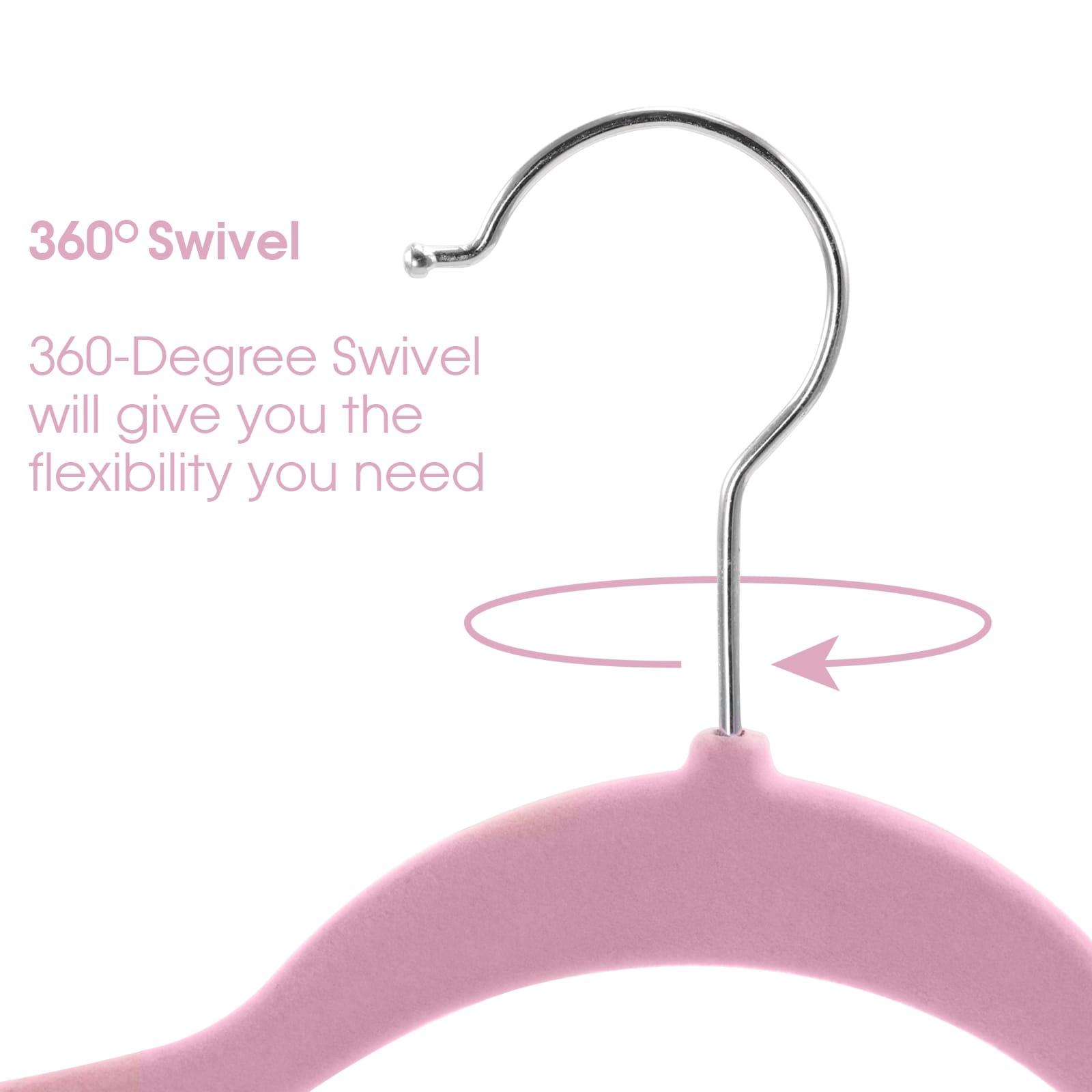 Flocked Velvet Clothes Hangers with Stainless Steel Swivel Hooks, Pink - 50 Piece