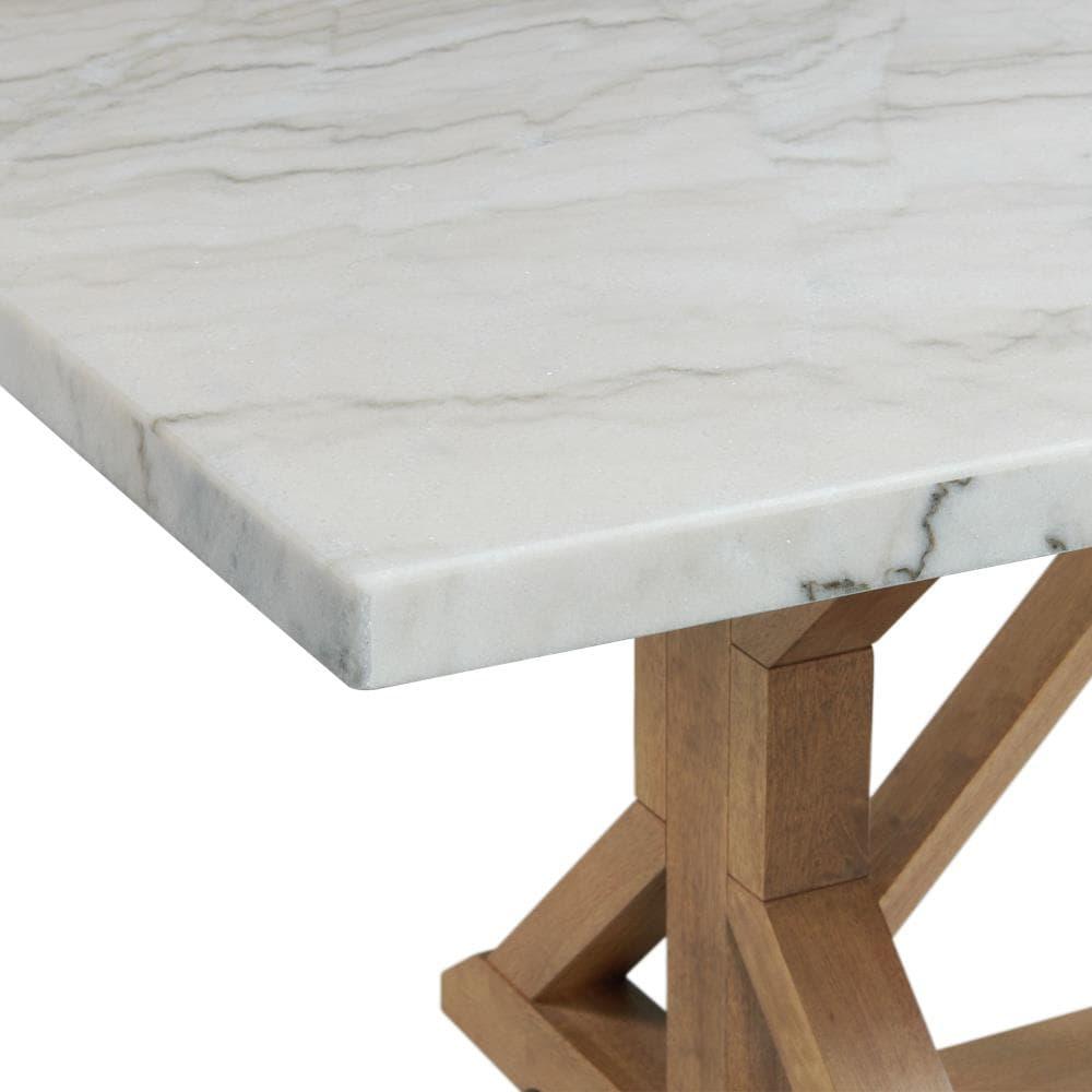 Picket House Furnishings Liam Standard Height Rectangular Dining Table White Marble: Scandinavian Style, Rubberwood Frame, Seats 4