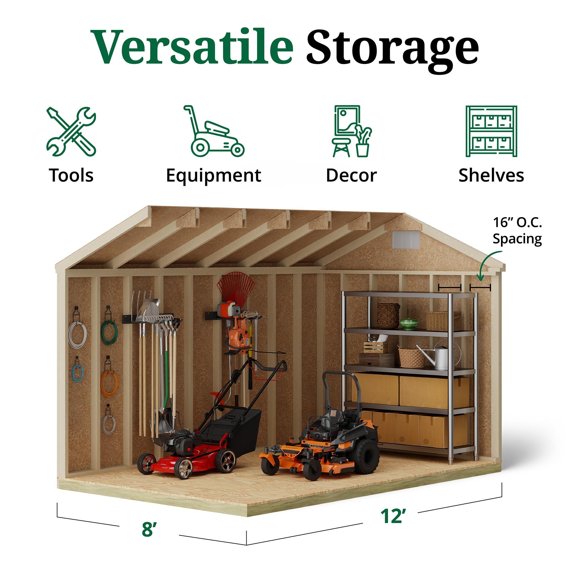 Little Cottage Co. 8x12 Classic Workshop Shed with Operable Windows and Floor, Outdoor Wood Storage Do-It-Yourself Precut Kit