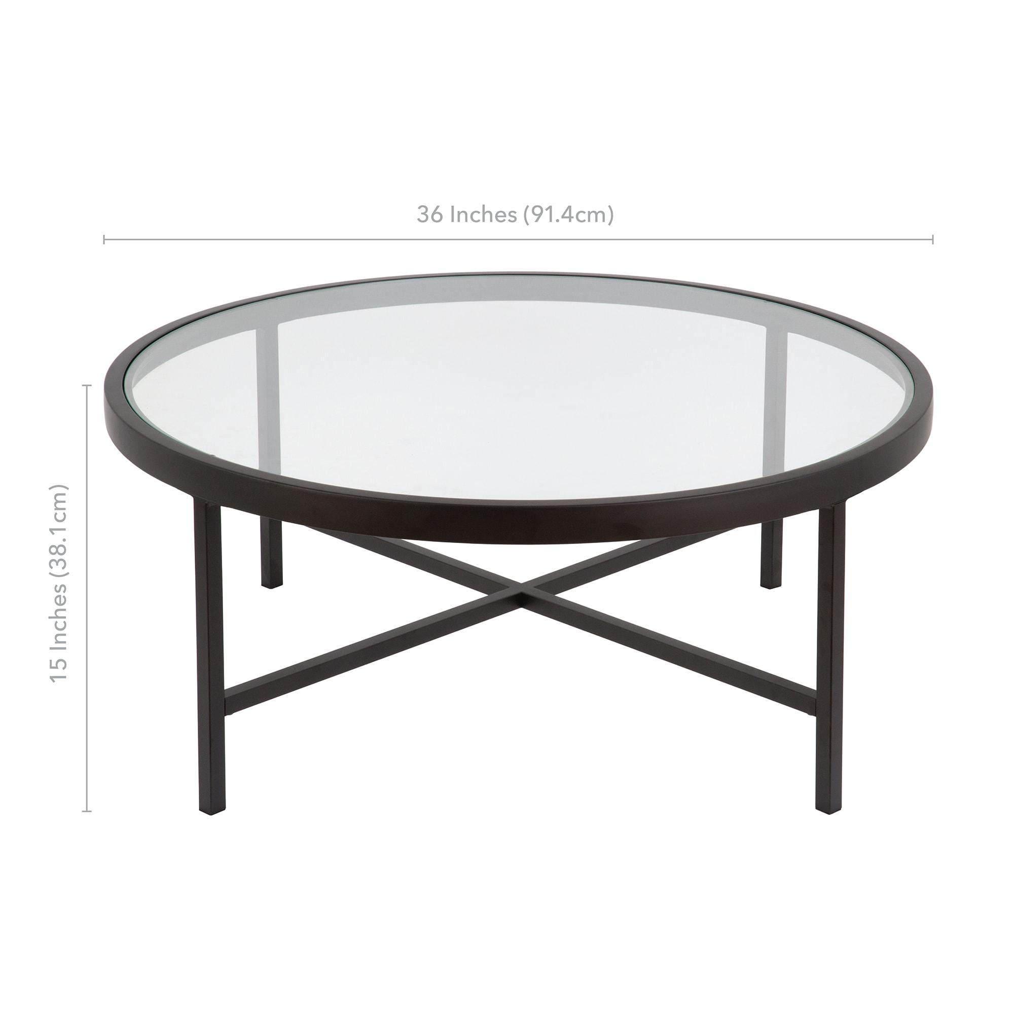 Evelyn&Zoe Xivil 36" Wide Round Coffee Table with Glass Top, Blackened Bronze