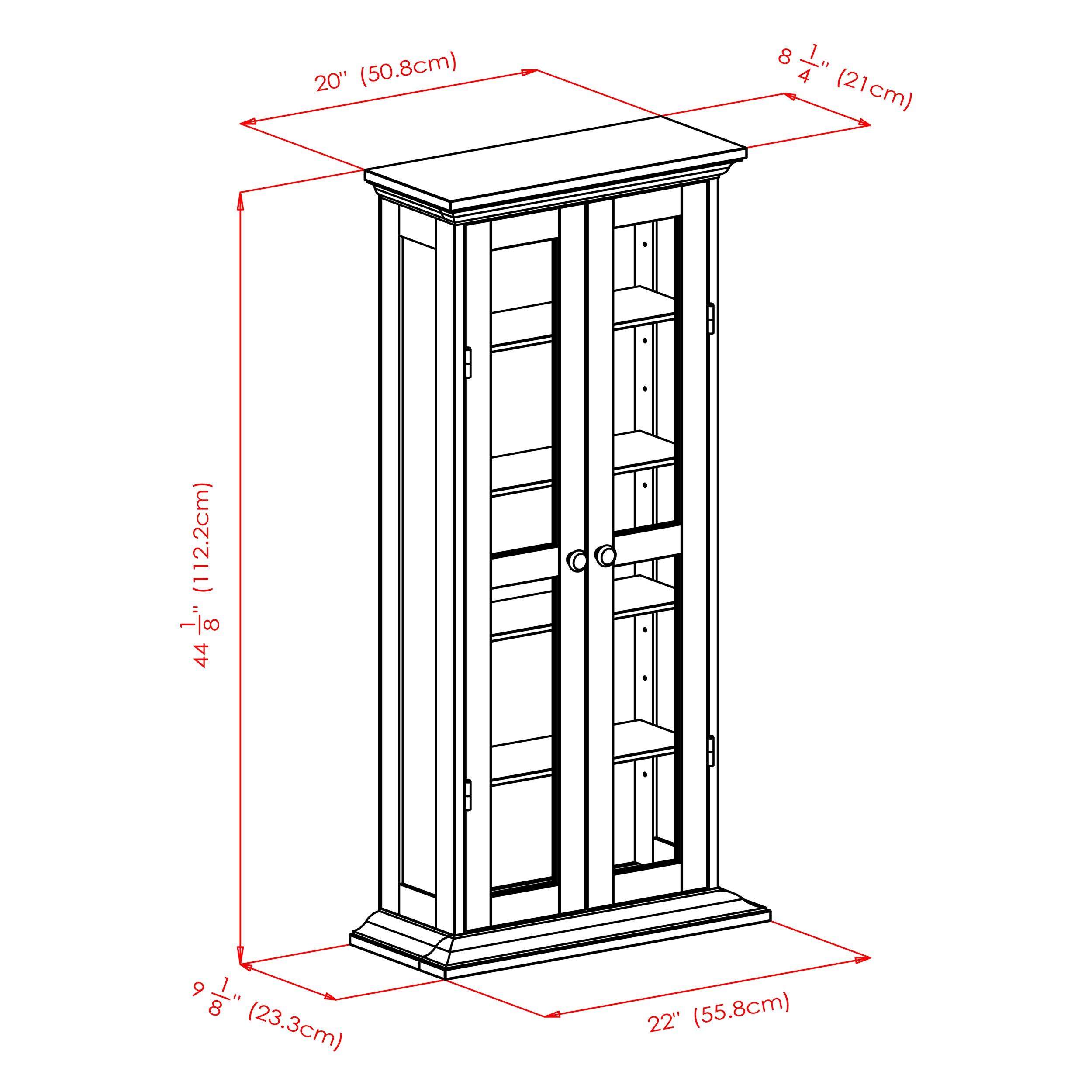 Dvd-Cd Cabinet - Antique Walnut - Winsome: Multimedia Storage, Glass Doors, 5 Adjustable Shelves