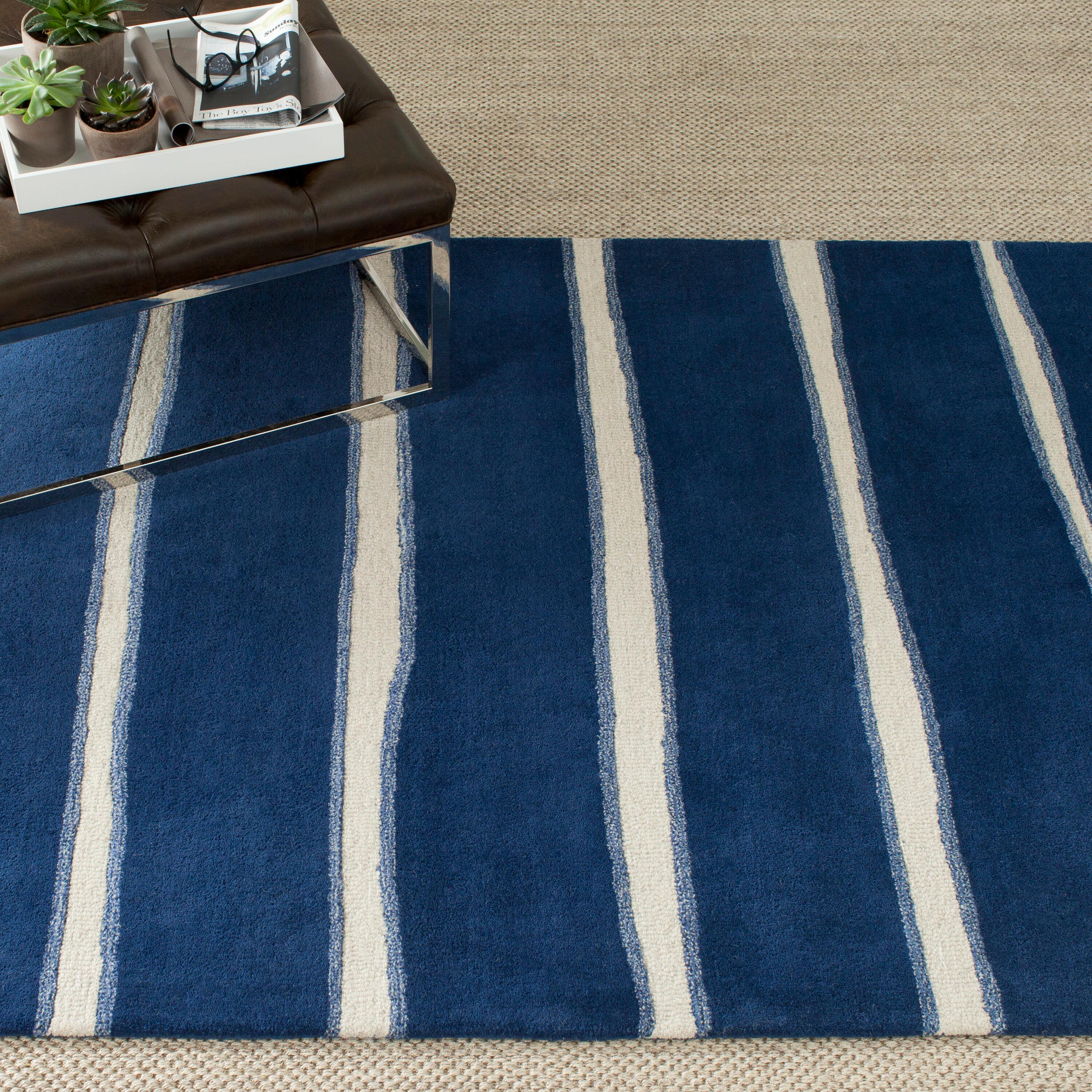 Martha Stewart Chalk Stripe - MSR3617 - Indoor Hand Tufted Area Rugs - Wrought Iron/Navy - 3'x5'