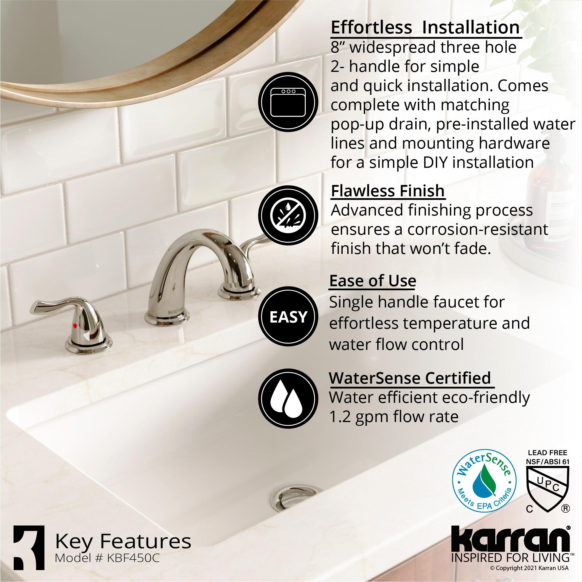 Karran Fulham 8 In. Widespread 2-Handle Bathroom Faucet With Matching Pop-up Drain