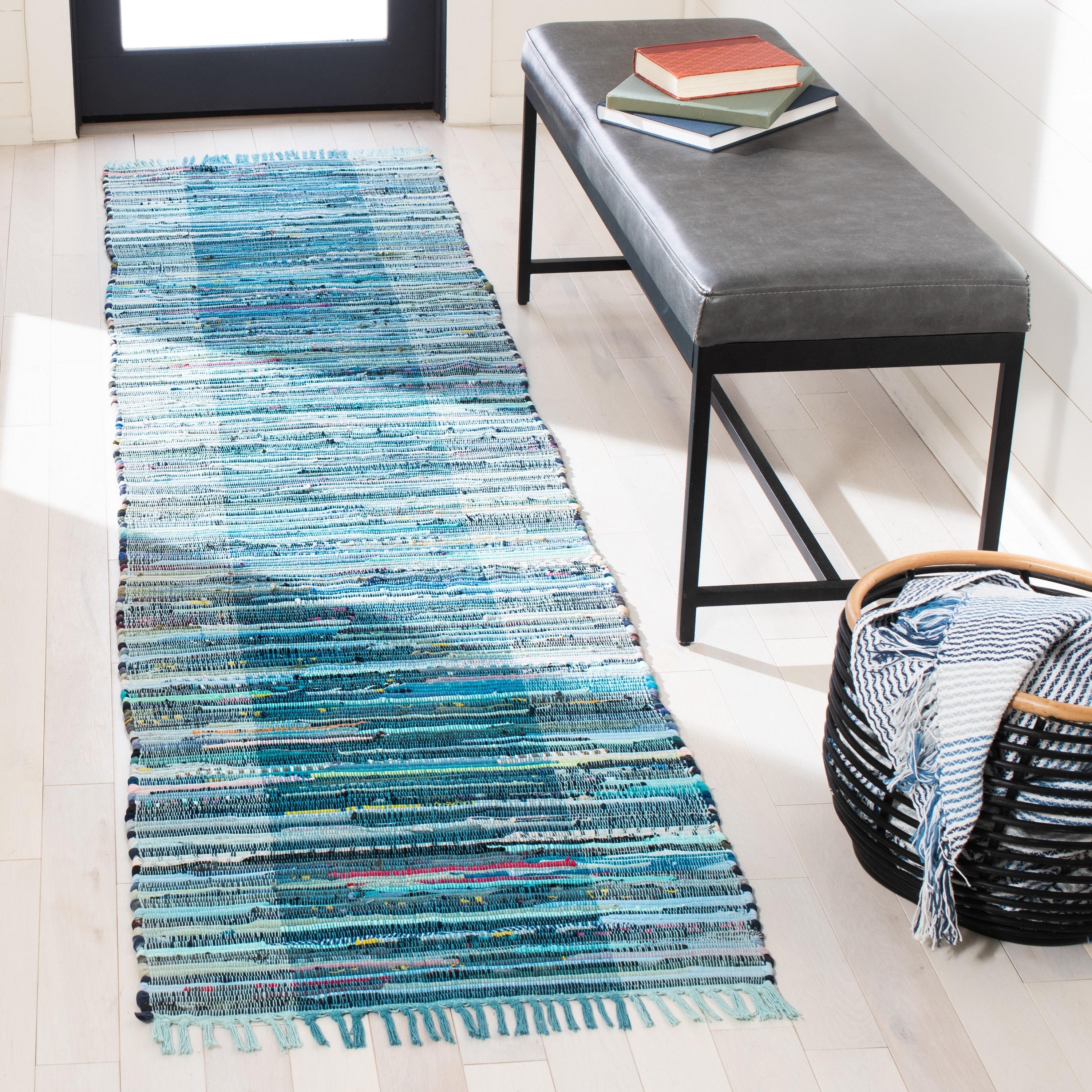 Rag Runner Rug RAR122 Hand Woven Runner Rug - Light Blue/Grey - 2'3"x9' - Safavieh.