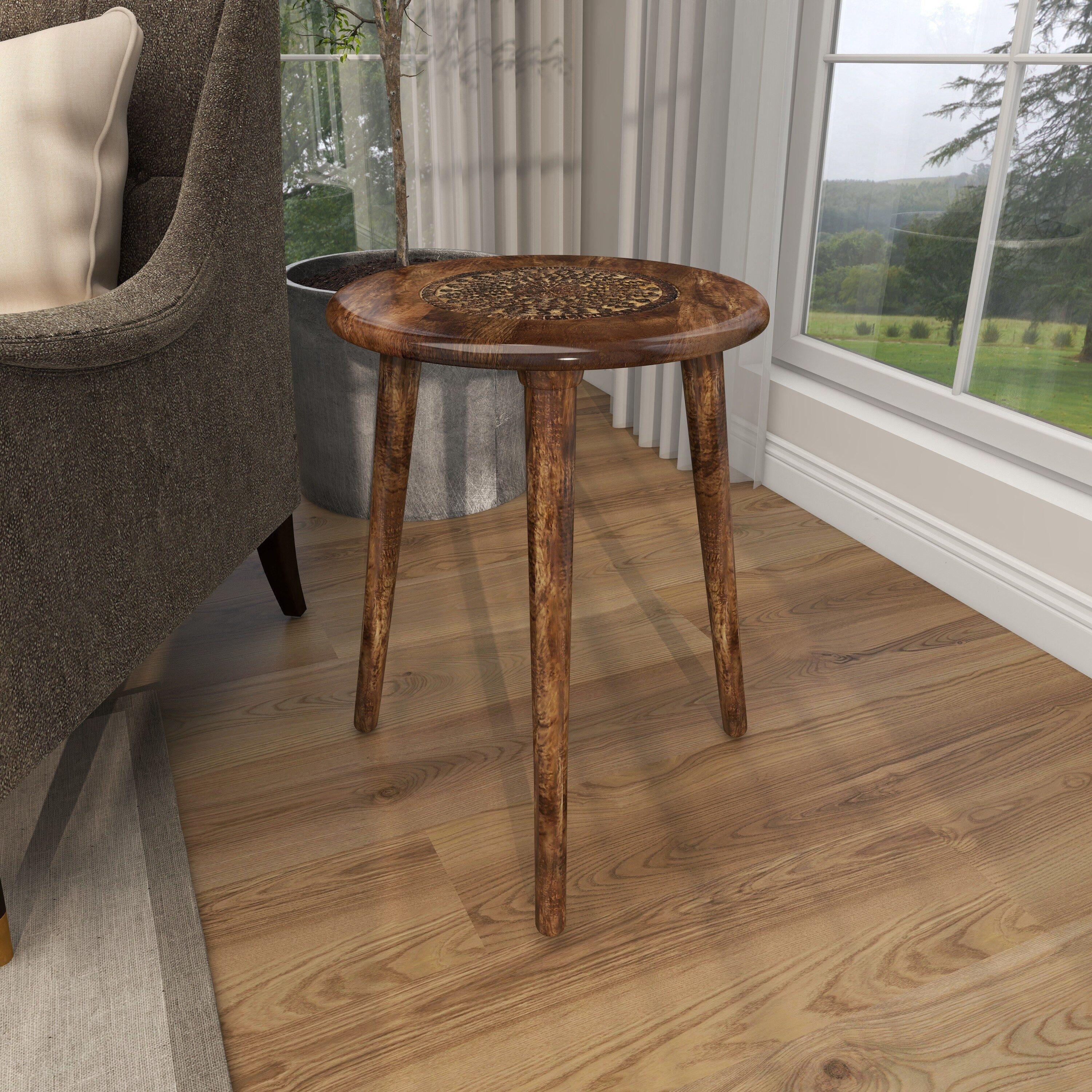 Carved Mango Wood Tripod Table Brown - Olivia & May: Handmade, Indoor, Rustic Style, 100 lbs Max