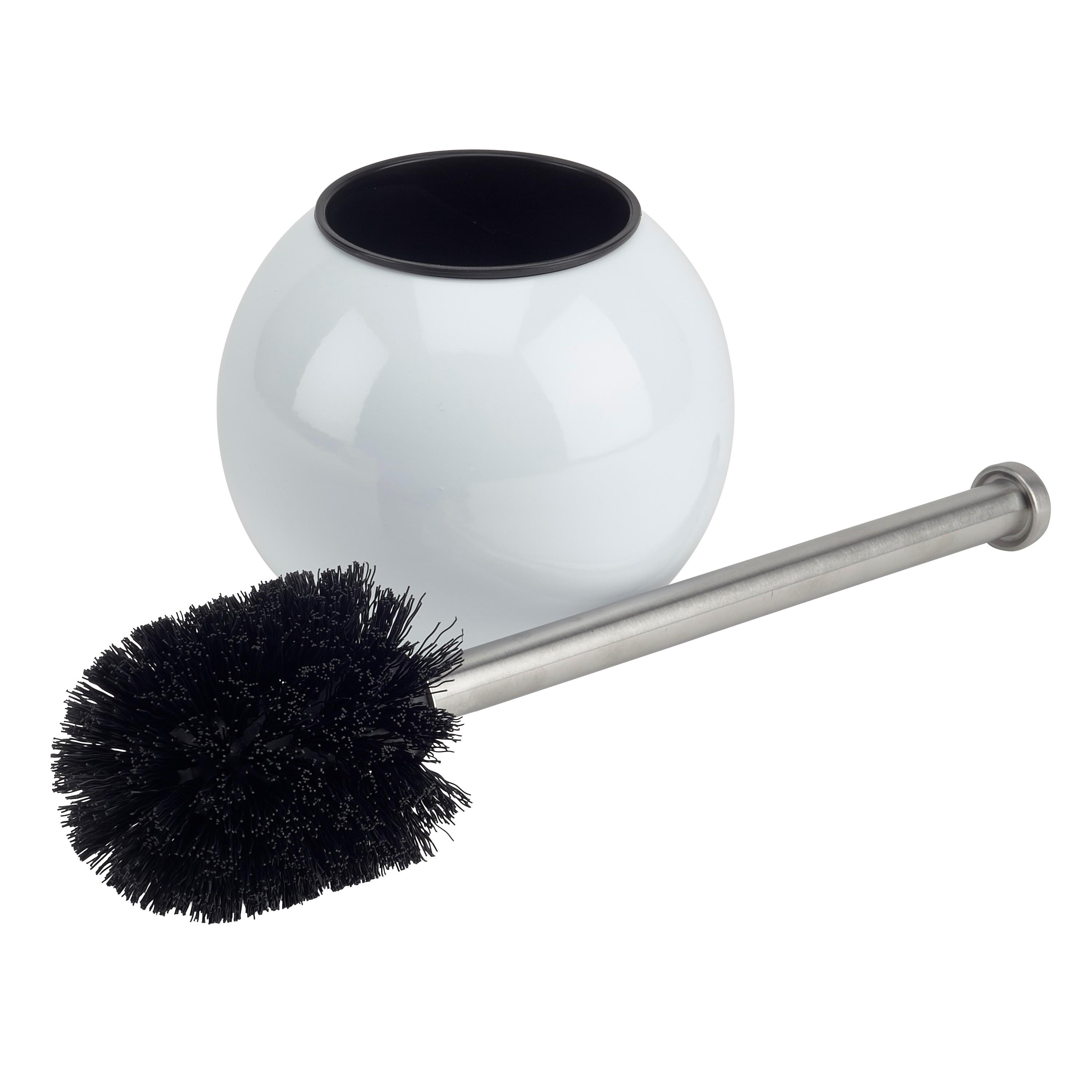 Bath Bliss Globe Design Toilet Brush and Holder White: Stainless Steel, Bathroom Cleaning Accessory, Plunger-Compatible