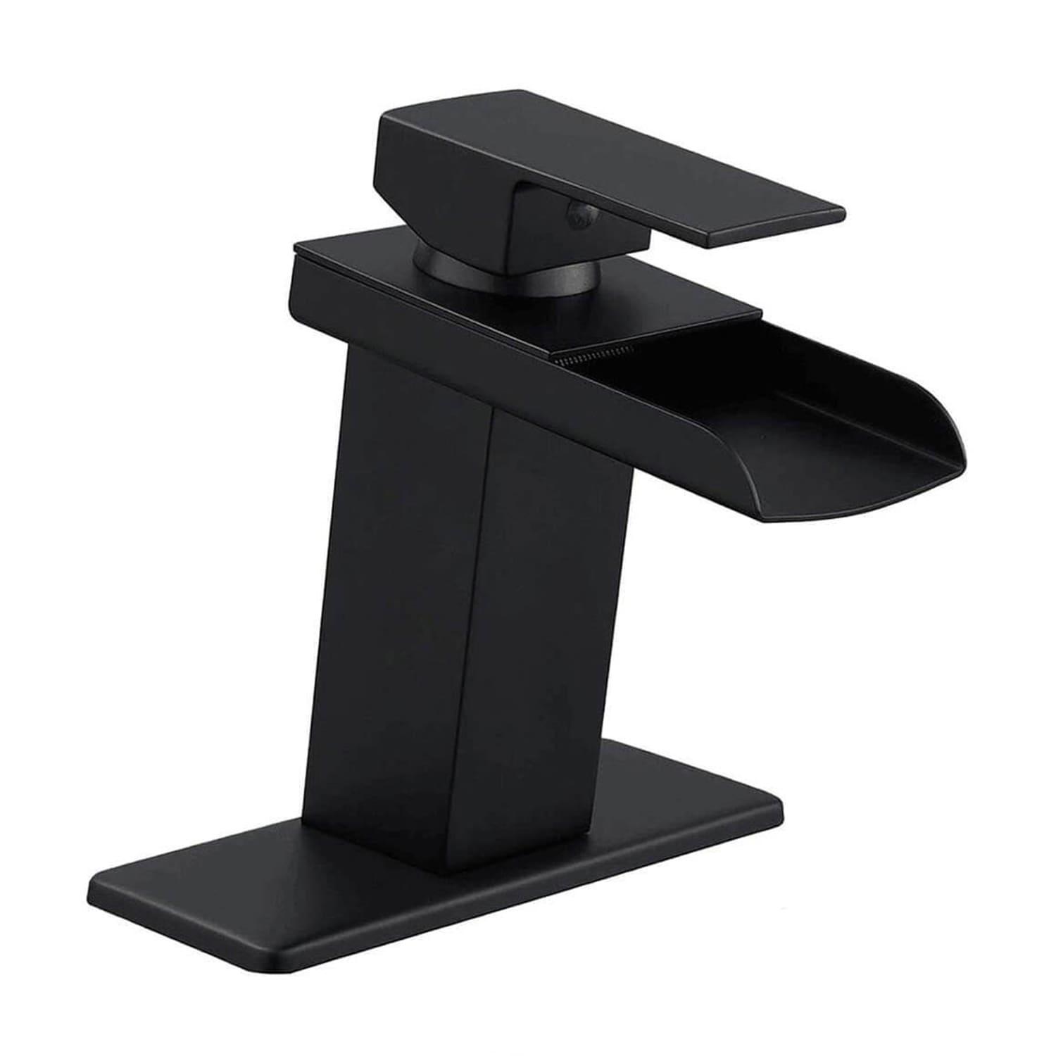 BWE Waterfall Single Hole Single-Handle Low-Arc Bathroom Faucet With Supply Line in Matte Black