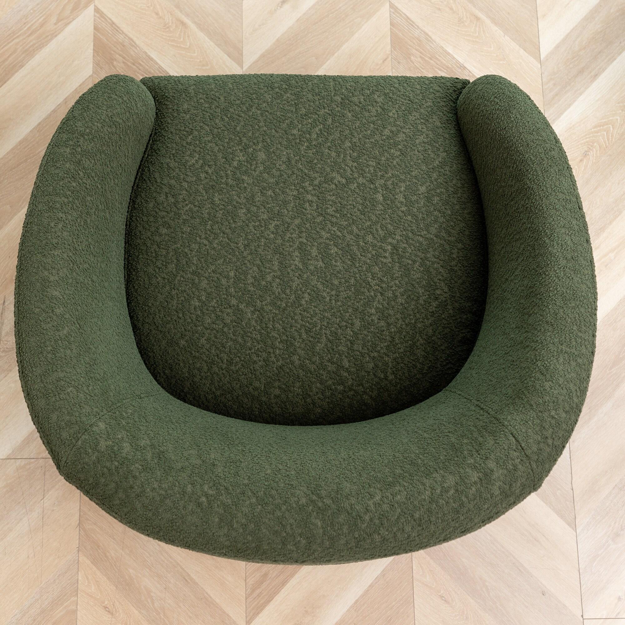 32" Wide Boucle Upholstered Swivel Barrel Chair Green - Kinwell: Mid-Century Modern, No Assembly Required