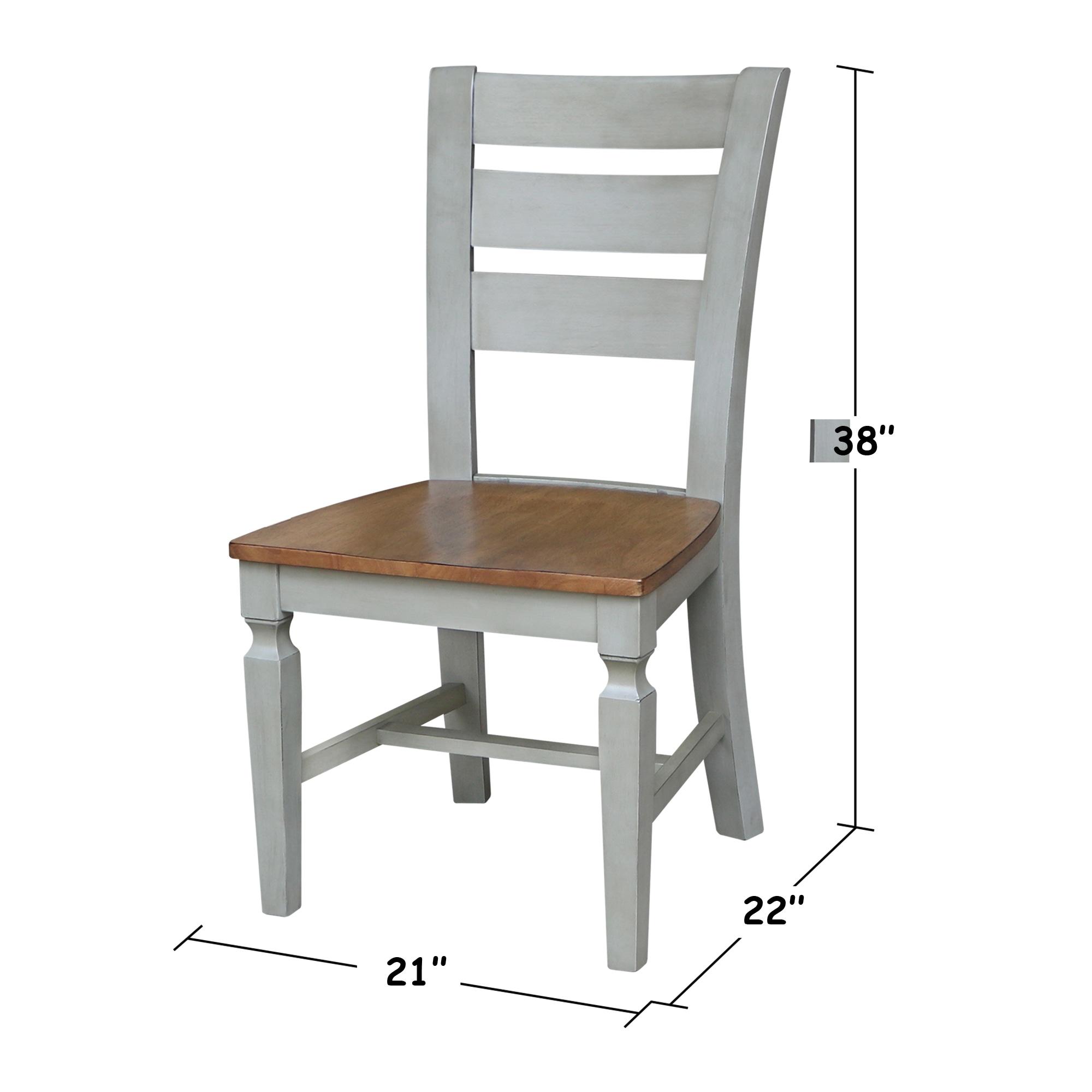 Vista Solid Wood Ladderback Chairs in Distressed Hickory/Stone - Set of 2