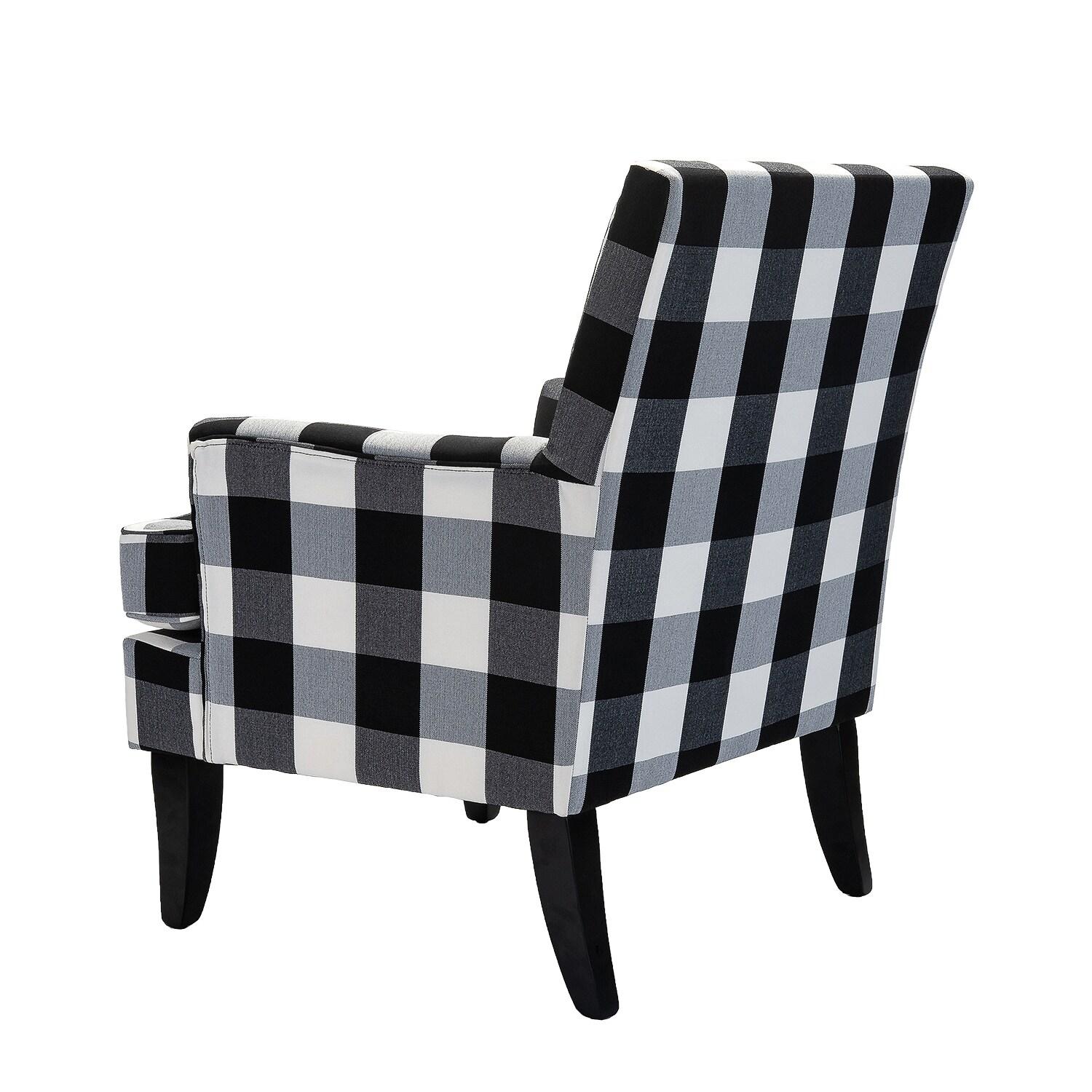 Upholstery Armchair Accent Chair Sofa Couch Wood Legs Nailhead Trim Home Living Room Bedroom Plaid White Black