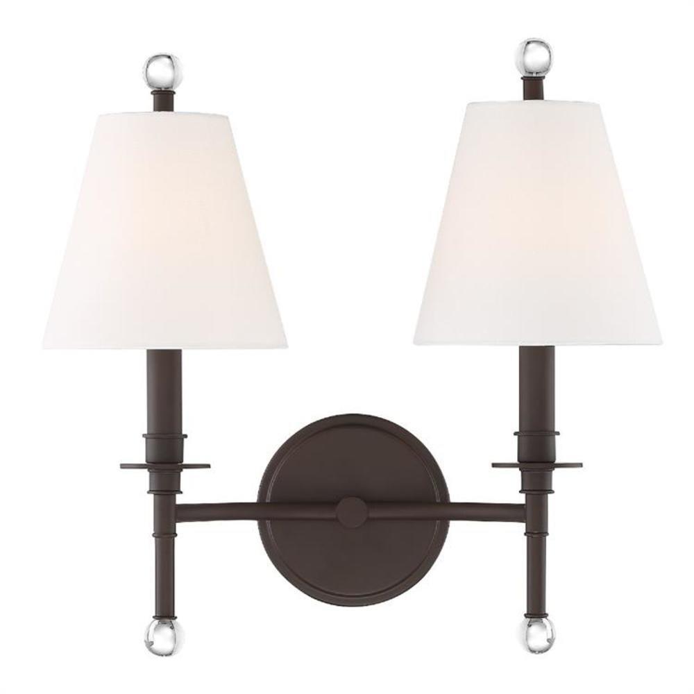 Dark Bronze 2-Light Sconce with White Silk Shades