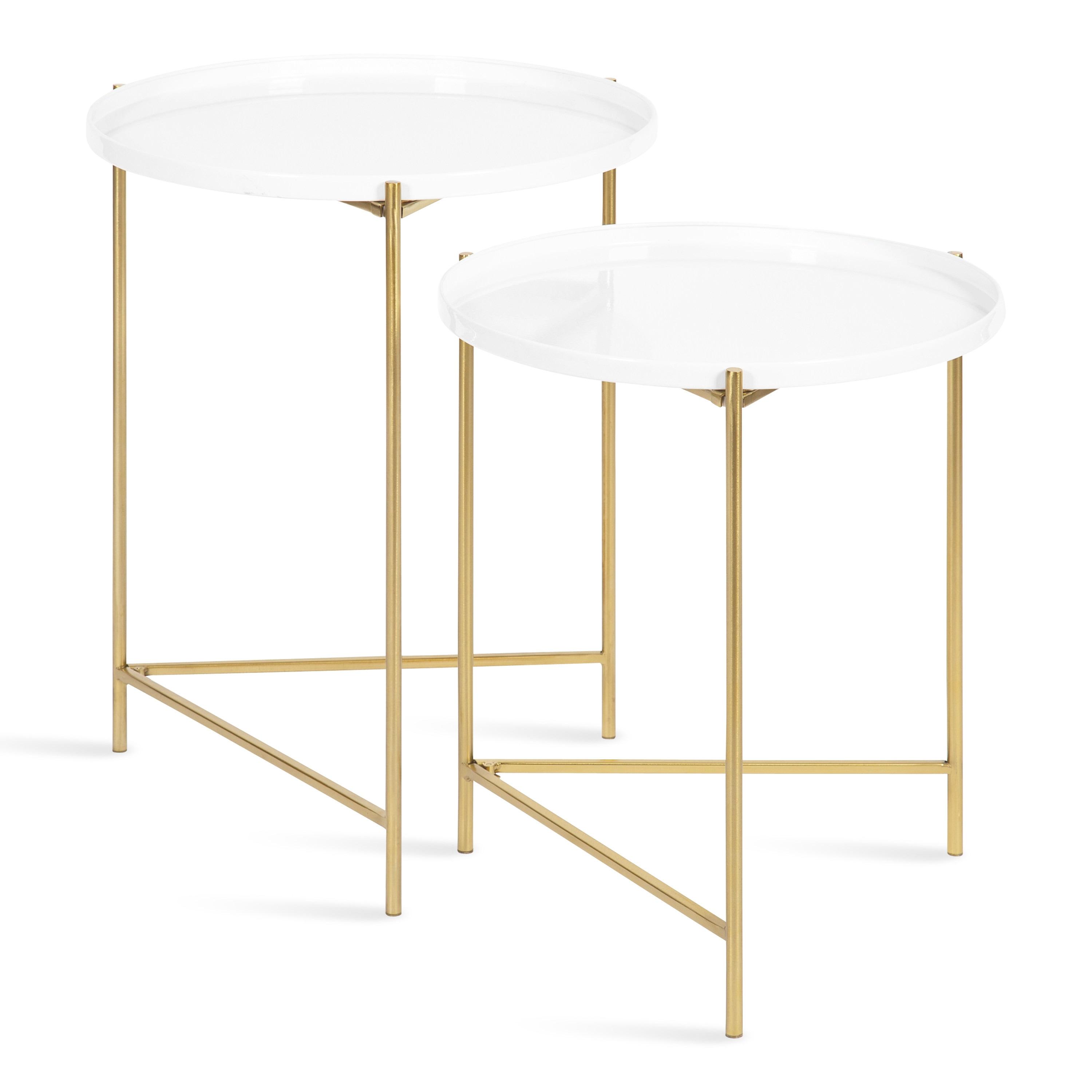 Kate and Laurel Ulani Round Metal Nesting Table, 2 Piece, White and Gold