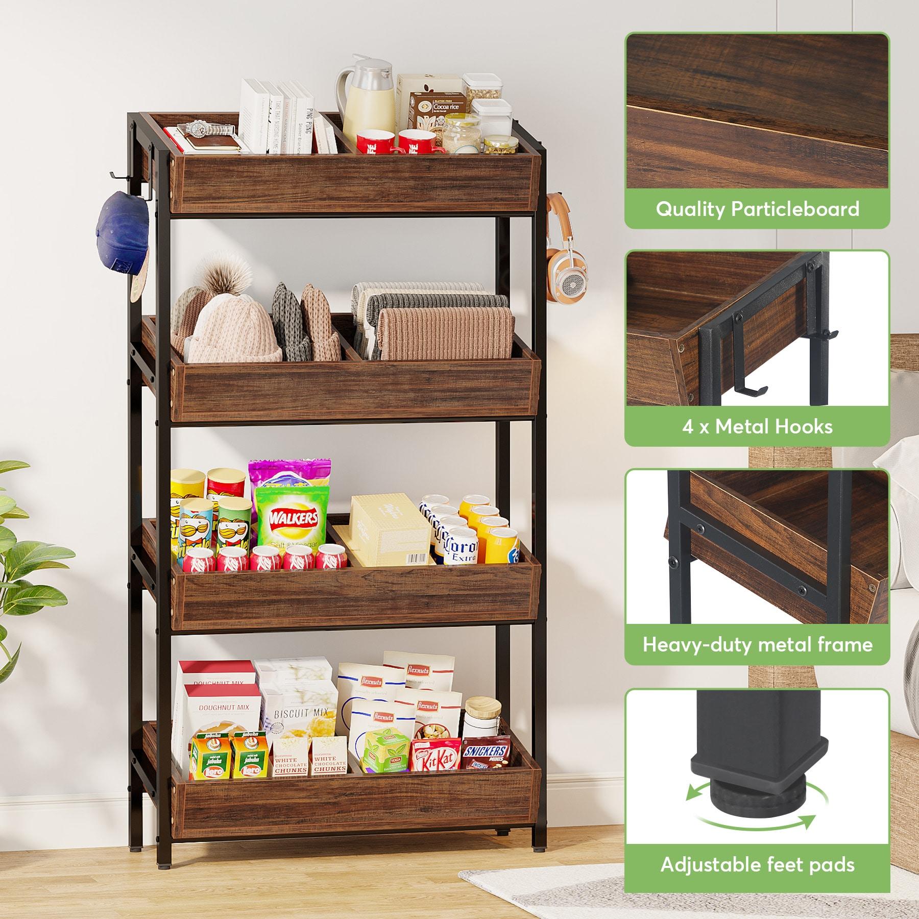 Tribesigns Wood Fruit Vegetable Storage Rack Stand,4-Tier Stackable Fruit Basket Organizer Rack