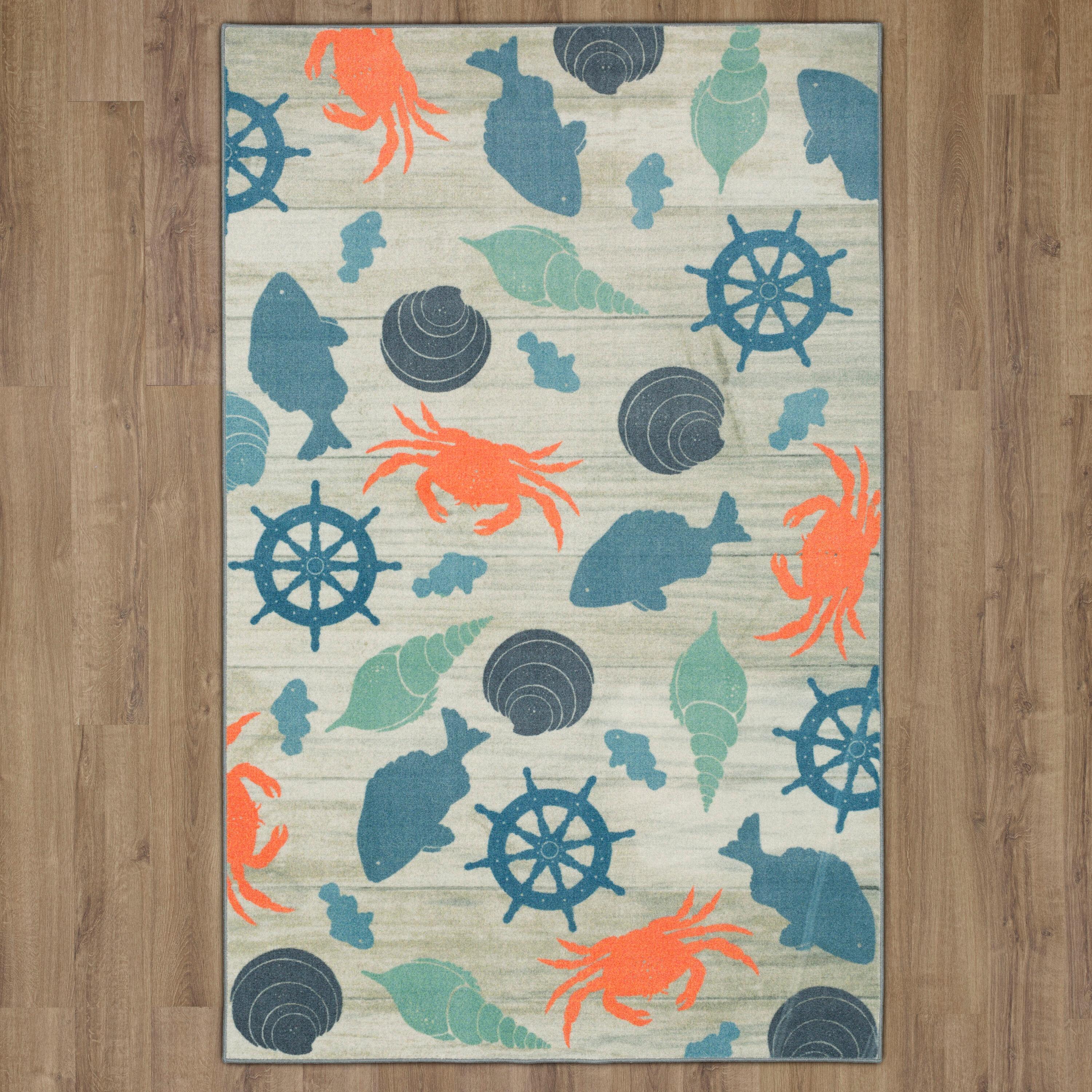 Mohawk Home Prismatic Coastal Otomi Seaside Transitional Nature Coastal Precision Printed Area Rug, 5'x8', Grey & Teal