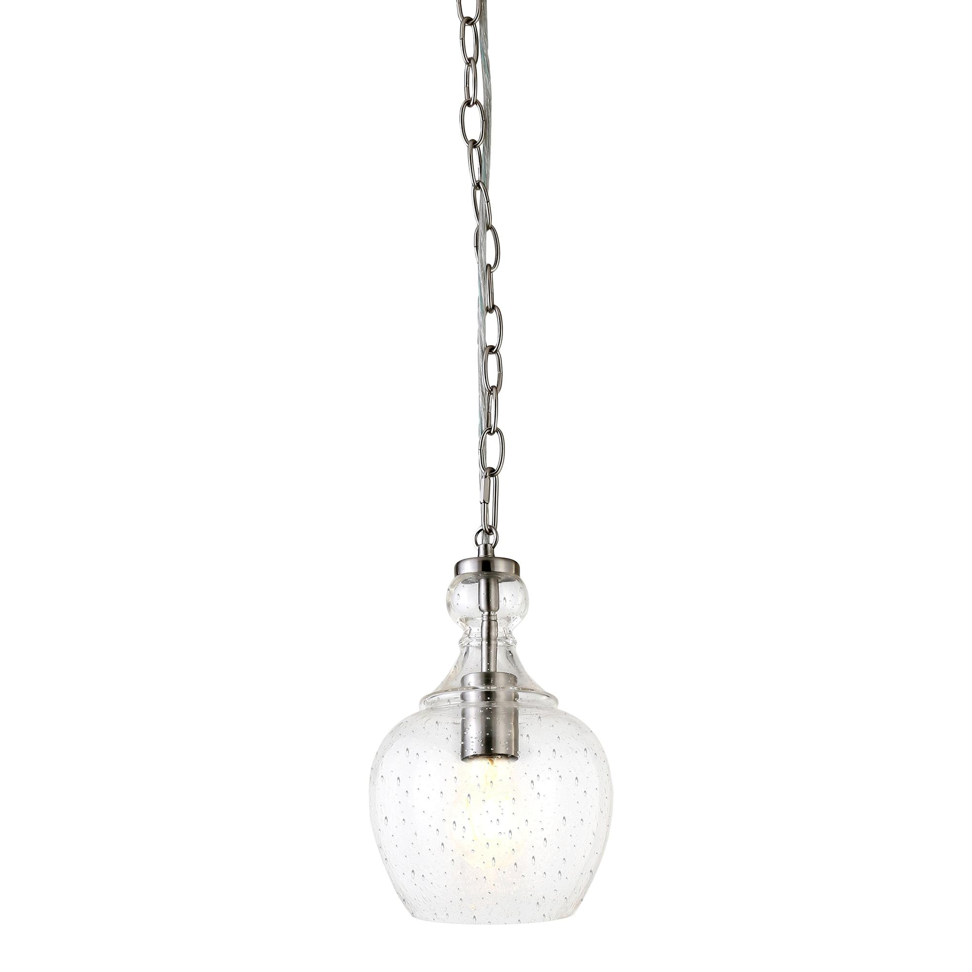 Verona 1-Light Brushed Nickel Pendant with Seeded Glass Shade