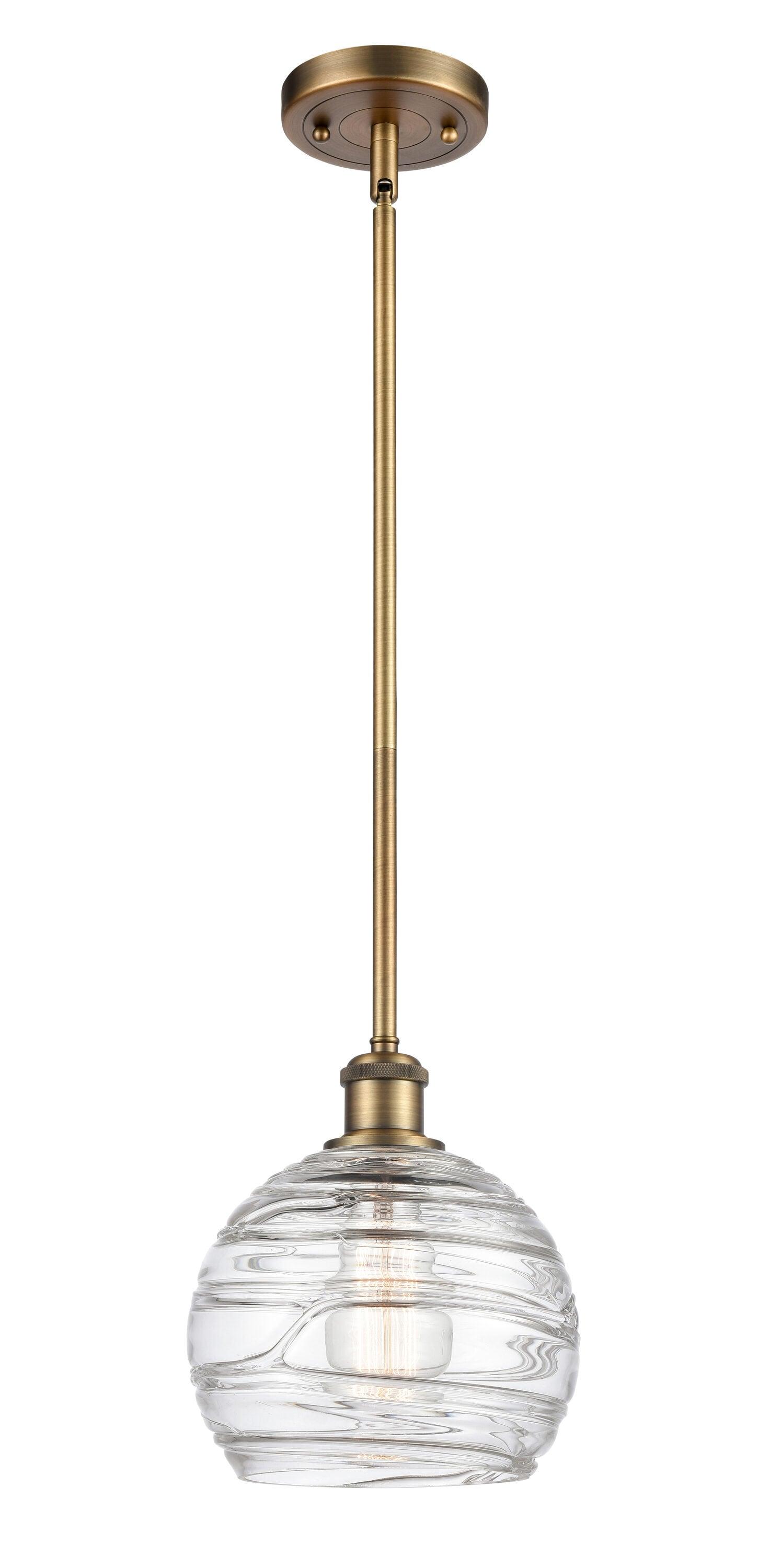 Brushed Brass Mini Pendant with Clear Swirl Glass Shade