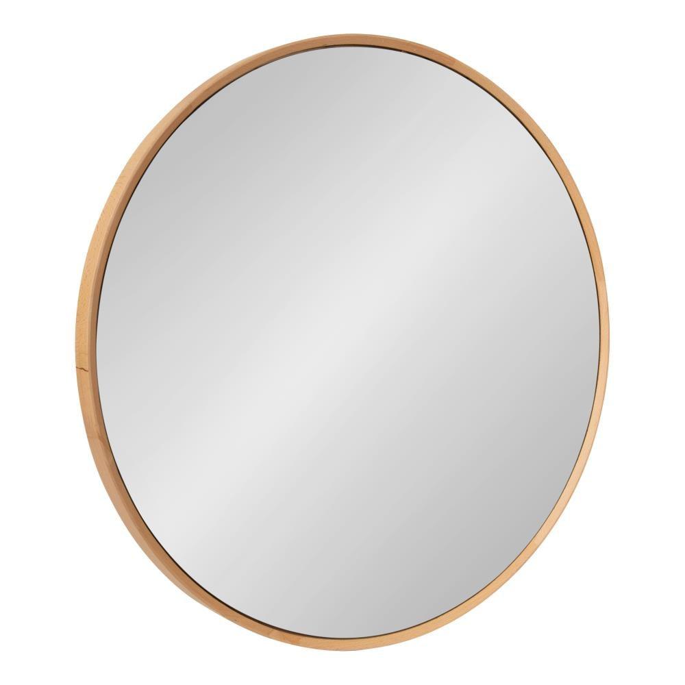 28" x 28" Norlund Framed Round Decorative Wall Mirror Natural - Kate & Laurel All Things Decor: Beechwood, No Assembly