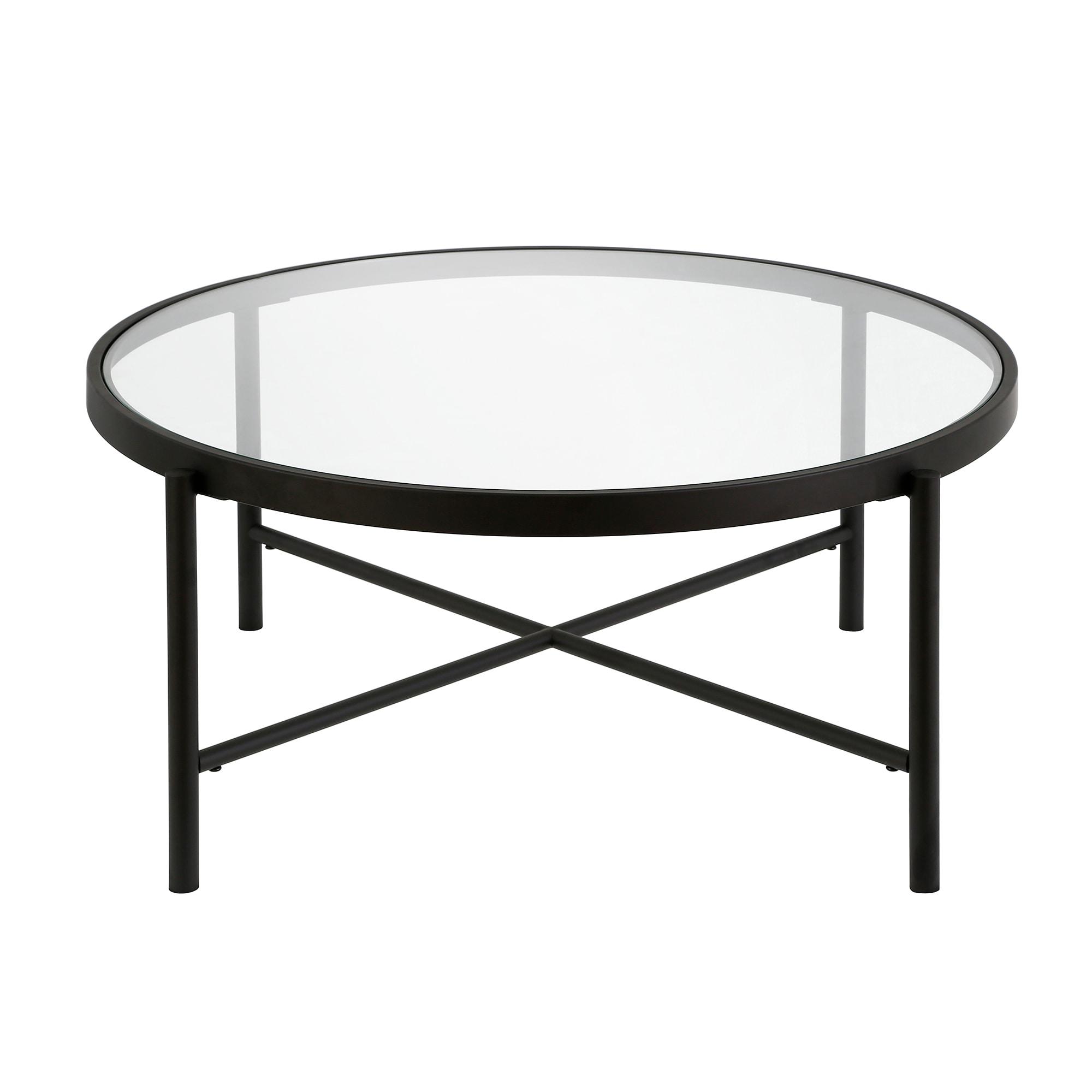 Evelyn&Zoe Duxbury 36" Wide Round Coffee Table, Blackened Bronze
