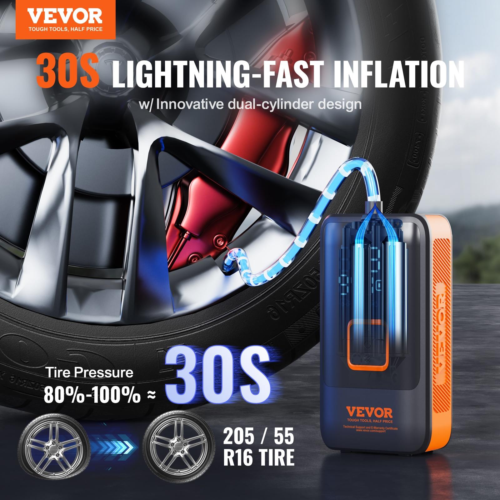 Tire Inflator Air Compressor Dual-Cylinder 12000mAh Rechargeable Pump with LCD Pressure Gauge for Car Motorcycle Bike