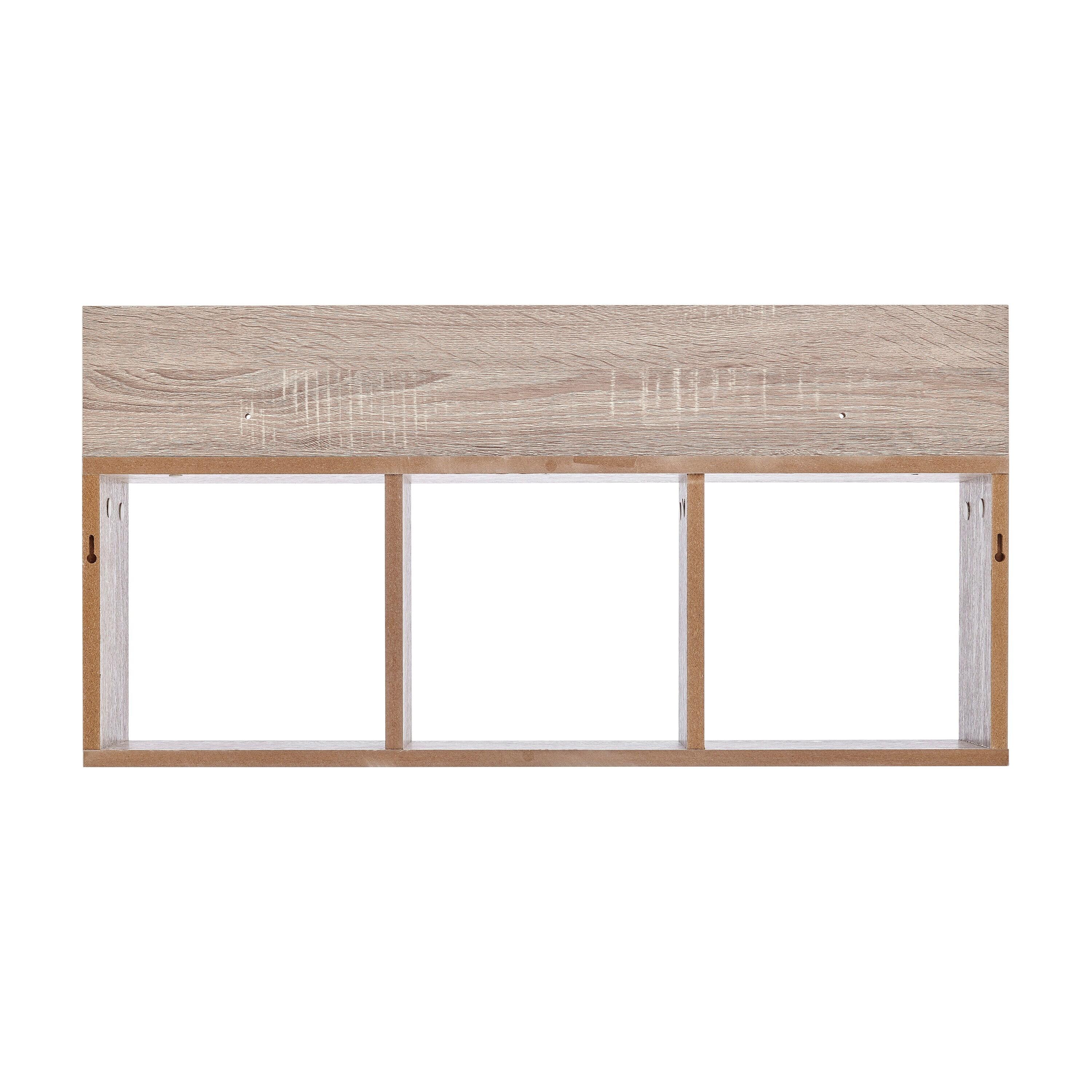 Danya B. 31.5" x 15.7" Modern 3 Cube Floating Wall Shelf with Display Ledge Weathered Oak: Laminated MDF, Iron Hardware